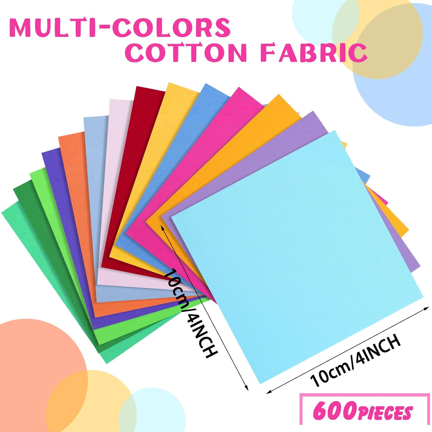 600 Pcs 4 x 4 Inch Solid Color Cotton Fabric Square Quilting Patchwork Fabric Pre Cut Multi Color Quilting Fabric Bundles for DIY Crafts Cloths