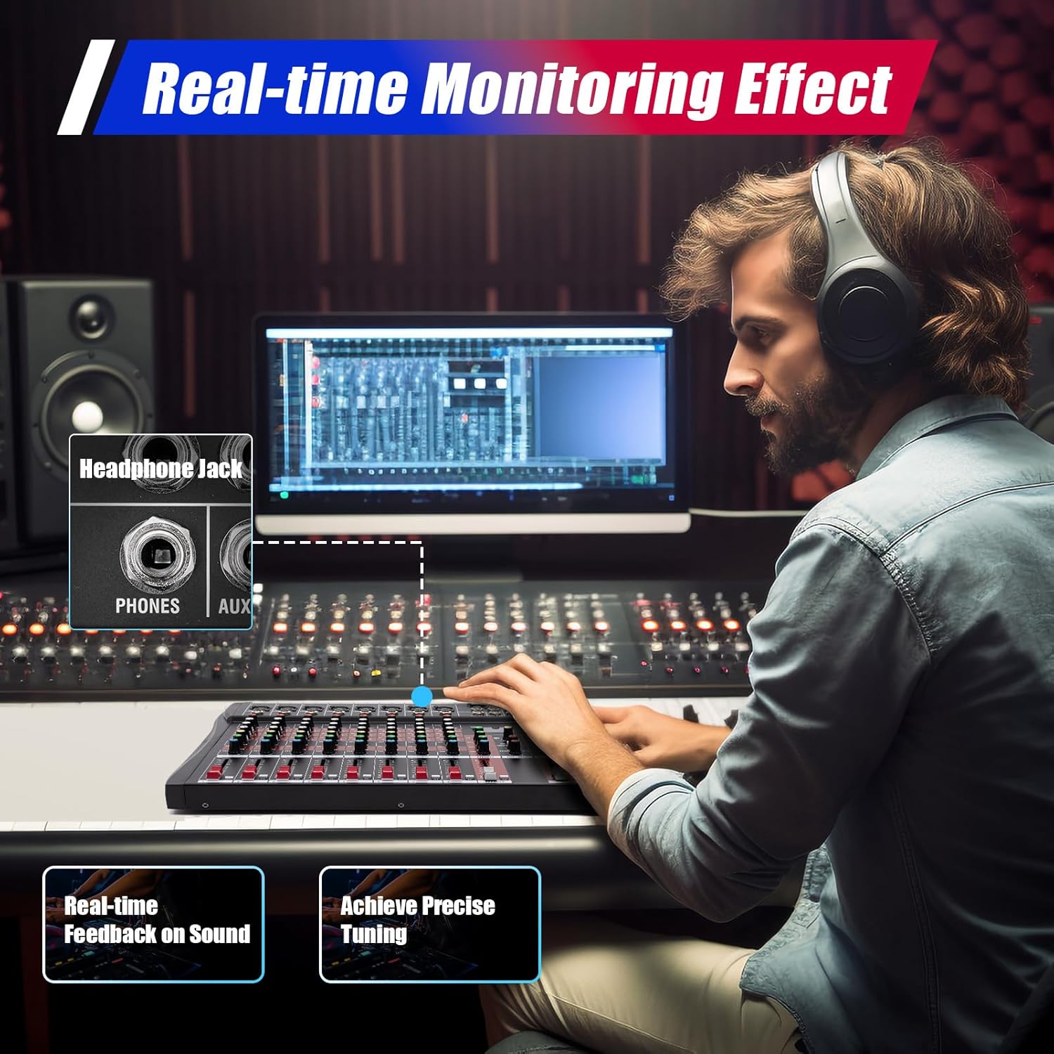 Consola de mezcla multifuncional de 8 canales Bluetooth Live Studio Audio Mixer Consola de mezcla USB con salidas de alta calidad, control de audio