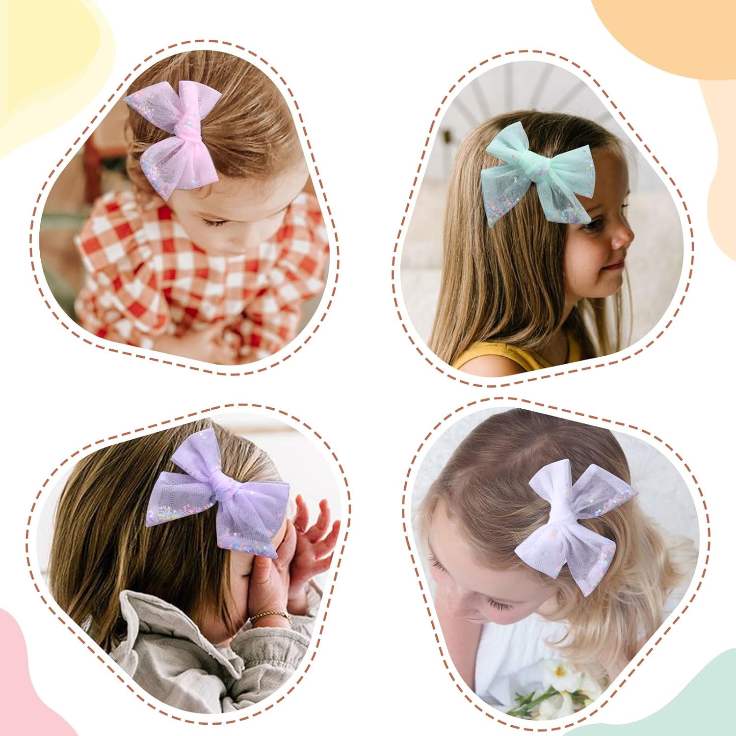 6 lazos de tul para el cabello para niñas, lazos de CN para niños pequeños con cocodrilo estrella con purpurina, pasadores coloridos para el