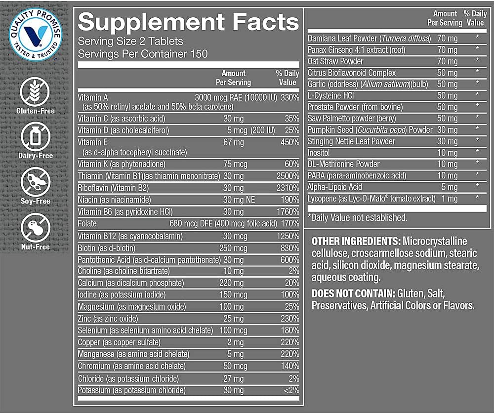 The Vitamin Shoppe Especialmente para hombres, multivitaminas, nutrientes y hierbas para el bienestar de los hombres, apoyo antioxidante, inmunidad