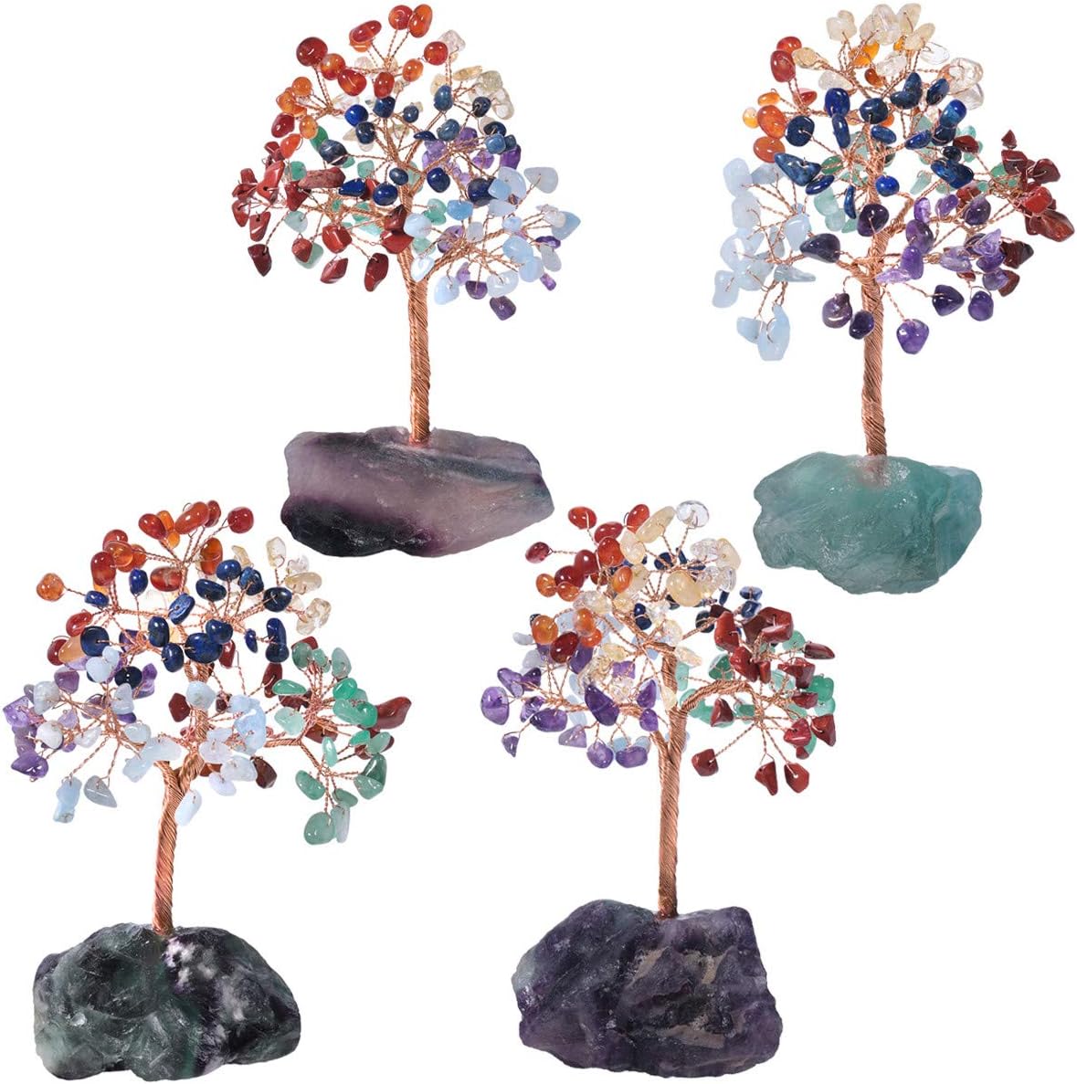 Rockcloud Coloridas piedras rodadas cristales árbol de dinero adorno de escritorio para buena suerte y riqueza, base de fluorita