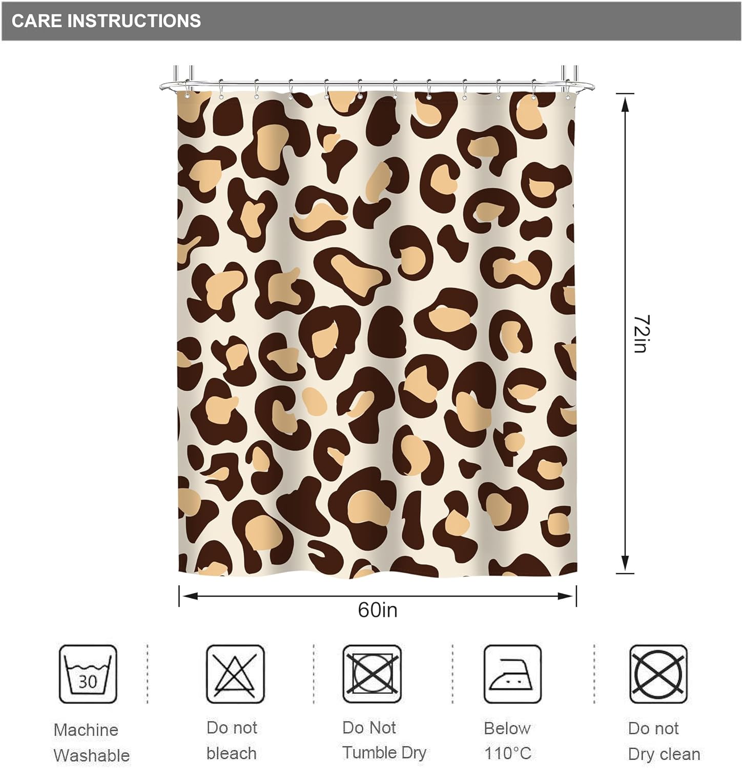 Riyidecor Cortina de ducha con estampado de leopardo marrón, diseño abstracto de dibujos animados, guepardo, animal, moderno, simple, minimalista,