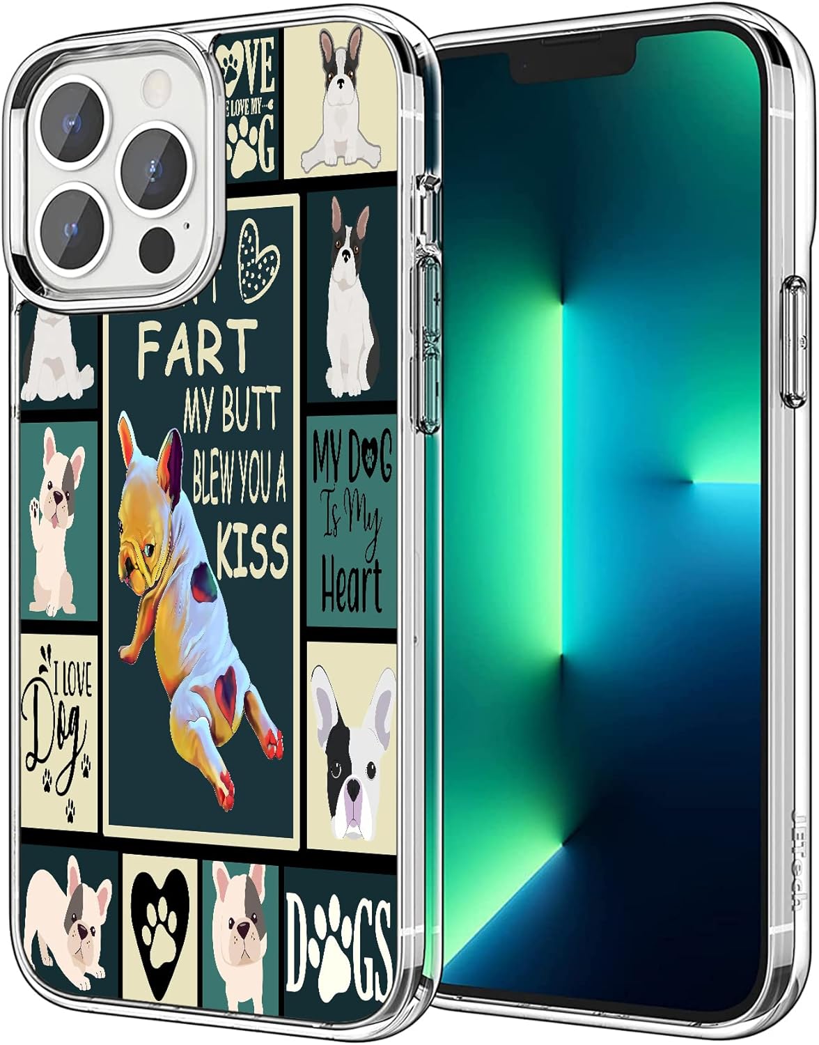 Funda compatible con iPhone 12 y iPhone 12 Pro, diseño de bulldog francés a prueba de golpes, diseño transparente, delgada, suave funda protectora