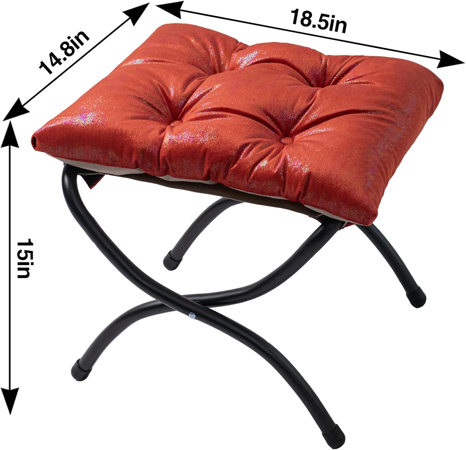 Taburete plegable de 15 pulgadas, reposapiés de acento pequeño, elegante otomana plegable con marco de metal, reposapiés plegable tapizado Morden