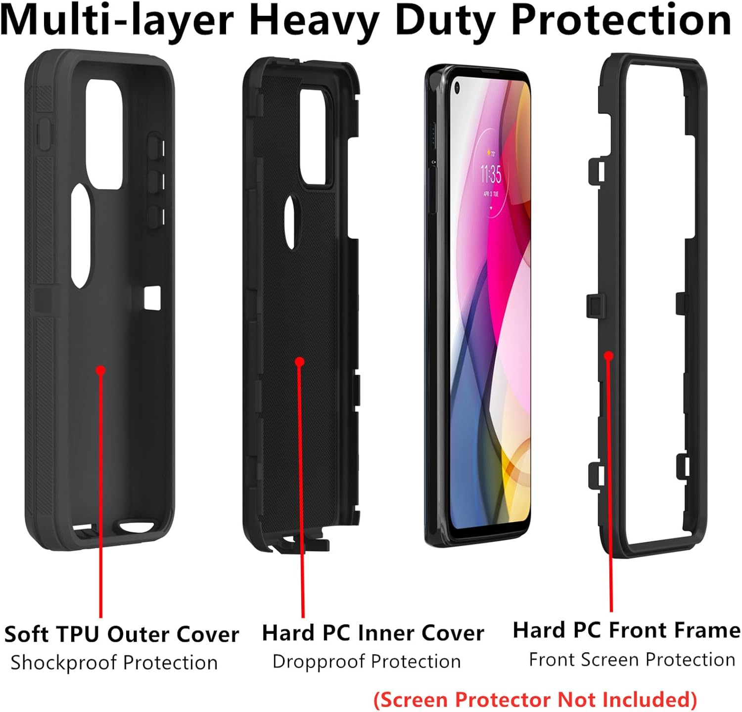 Funda Defender para Motorola Moto G Stylus 5G 2021, TPU suave PC duro resistente a prueba de golpes a prueba de polvo 3 en 1 cubierta de teléfono