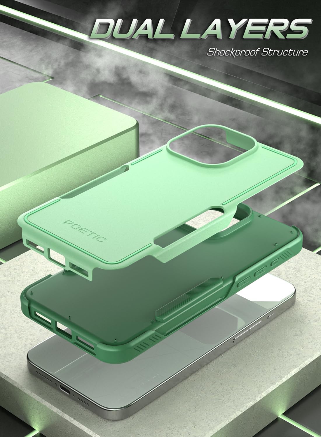 Poetic Neon Series – Funda para iPhone 15 Pro, doble capa, resistente, resistente, ligera, delgada, a prueba de golpes, protección contra caídas,