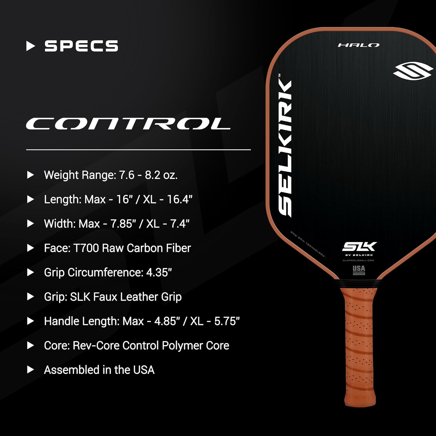 Selkirk SLK 2024 Halo Control y Halo Power Pickleball Paddle  Pala de pickleball de fibra de carbono cruda con un núcleo de polímero de potencia
