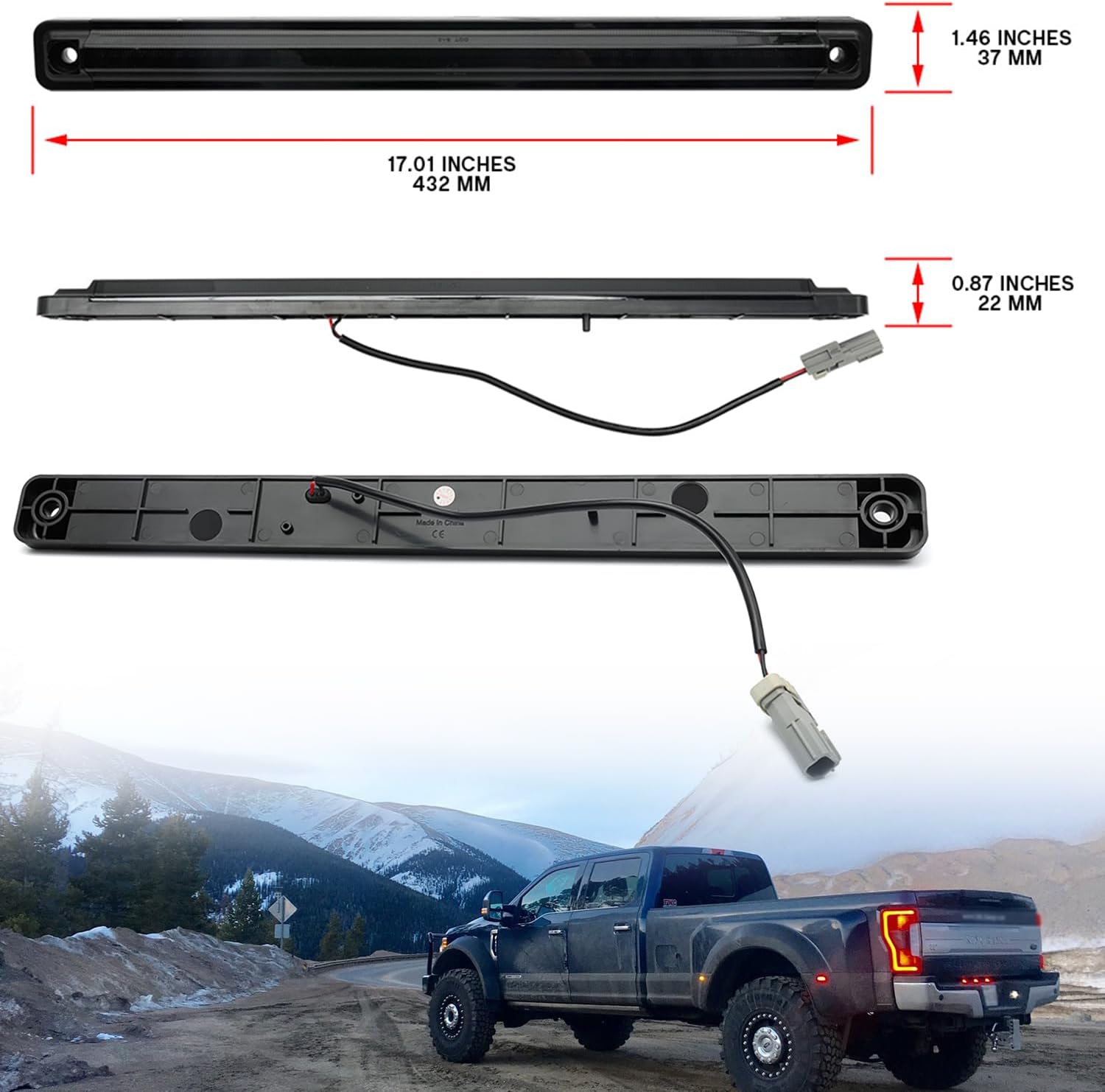 NSLUMO Barra de luz LED para portón trasero de repuesto para F-ord 2017-2023 F350 F450 F550 Dually DRW rojo brillante 54-SMD LED freno trasero ID