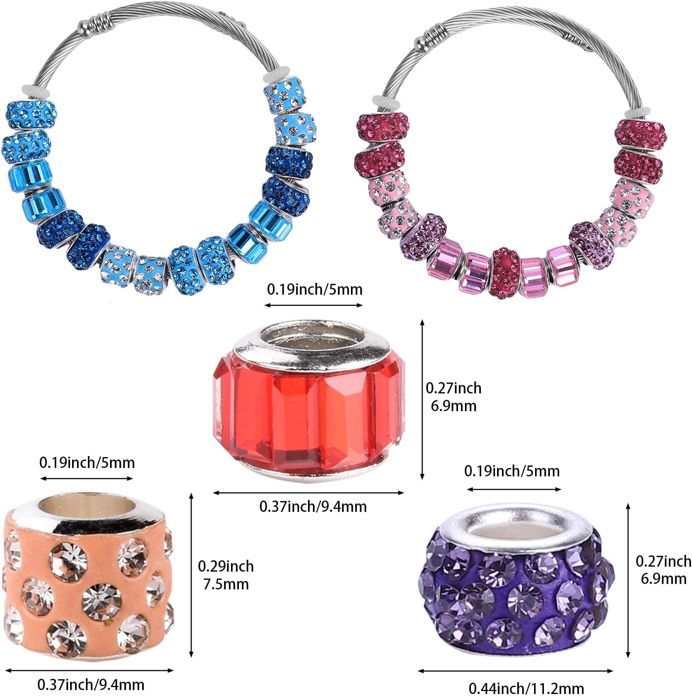Aipridy Lucky Beads Lover Perlas y diamantes de imitación de cristal, cuentas de ámbar, cuentas espaciadoras de agujeros grandes, cuentas europeas