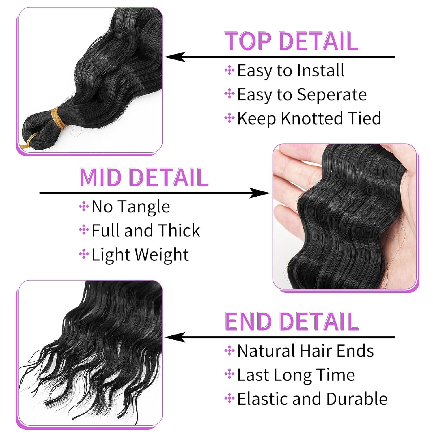 QRHSUKA Pelo de ganchillo Ocean Wave de 24 pulgadas, 3 paquetes de cabello rizado ondulado profundo para mujeres negras, trenzado de ganchillo