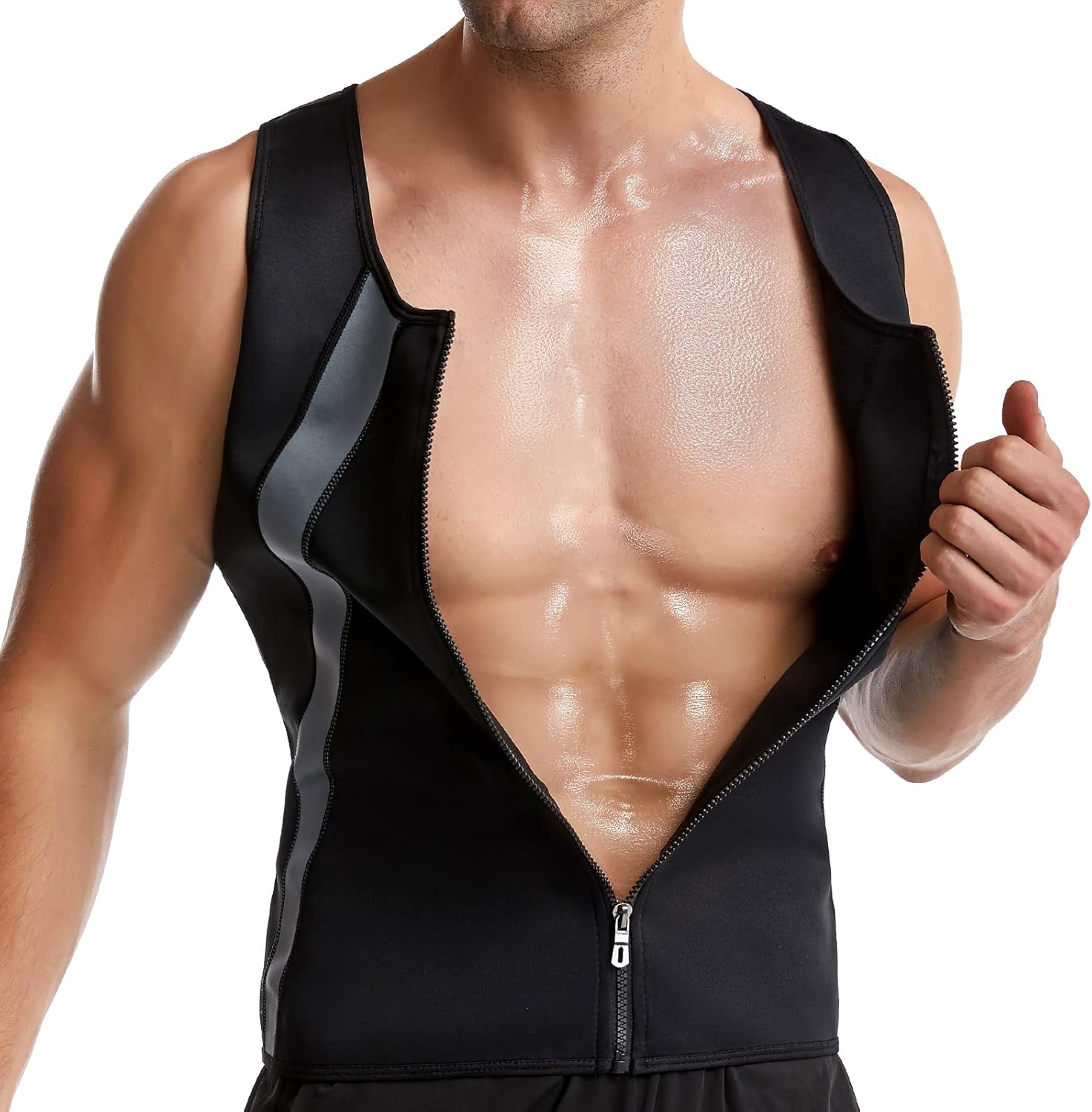 Traje de sauna para hombres, trajes deportivos para pérdida de peso, chaleco de entrenamiento de gimnasio con cremallera, chalecos de entrenamiento