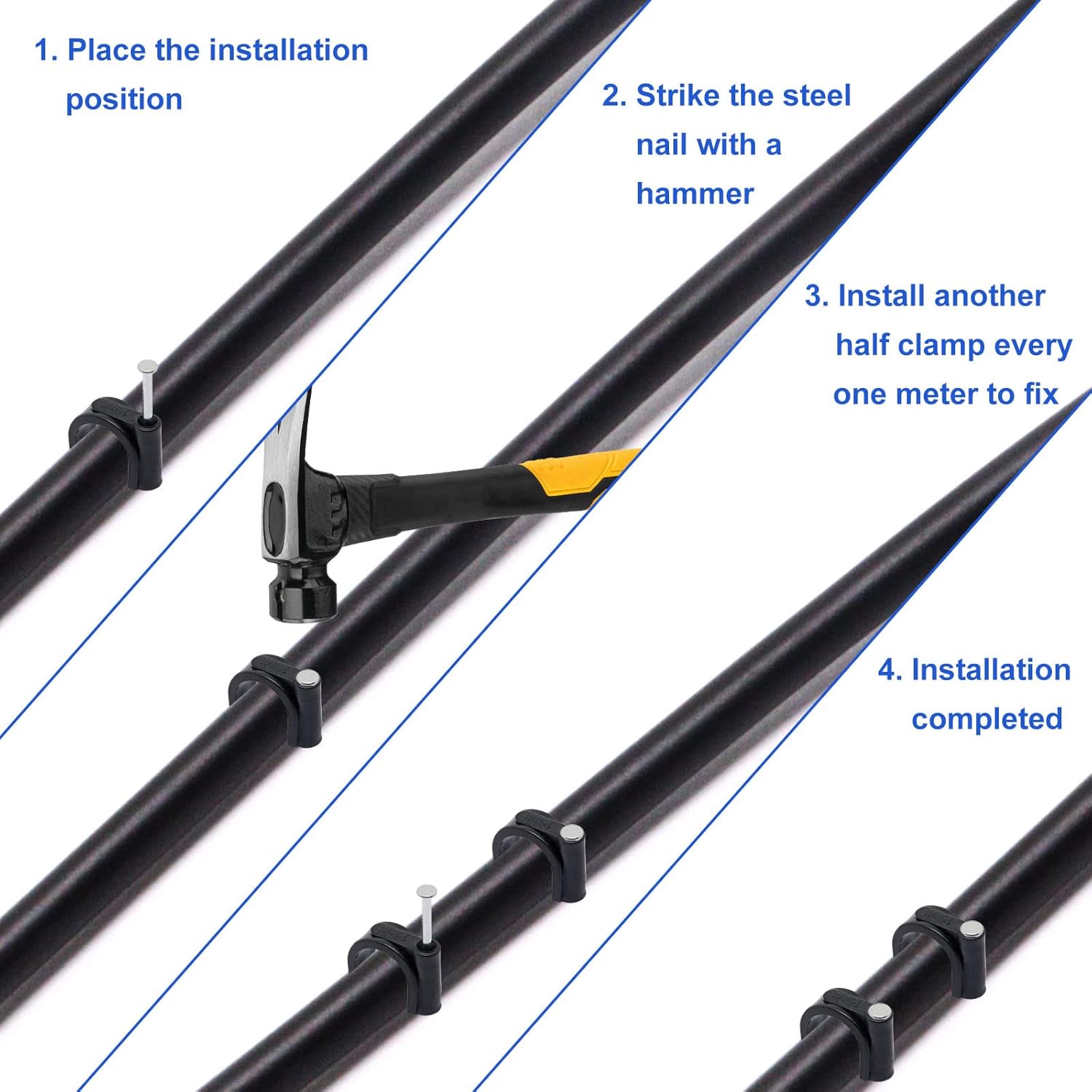 SWZHAI – 80 piezas de gancho en J de media abrazadera negro con clavo, abrazaderas Pex de 0.984in1 pulgada en clips de cable Ethernet, clips de
