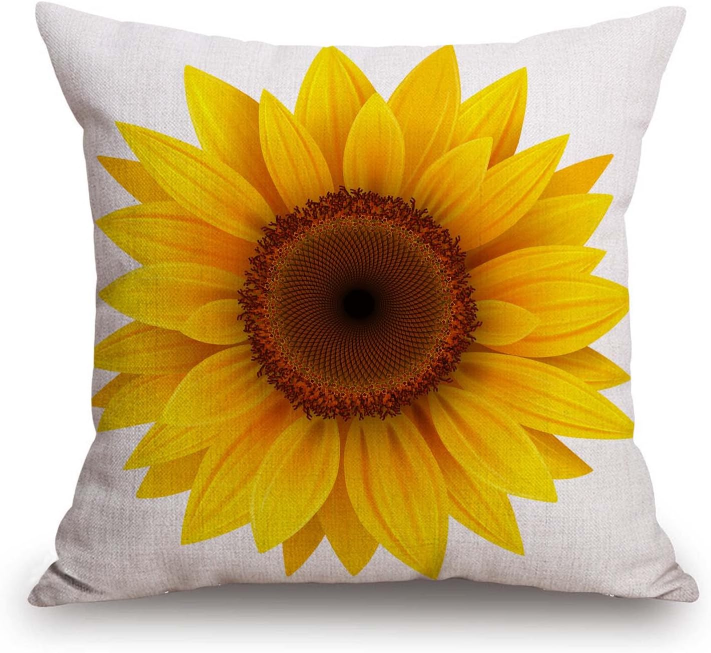 Funda de cojín de lino de arpillera de algodón con flor de girasol, funda de cojín para sofá, decoración al aire libre, cuadrada, 18 x 18 pulgadas