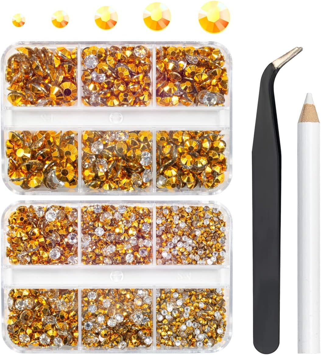 3060 diamantes de imitación de resina dorada brillante con parte trasera plana para vasos, manualidades, diamantes de imitación de gelatina dorada
