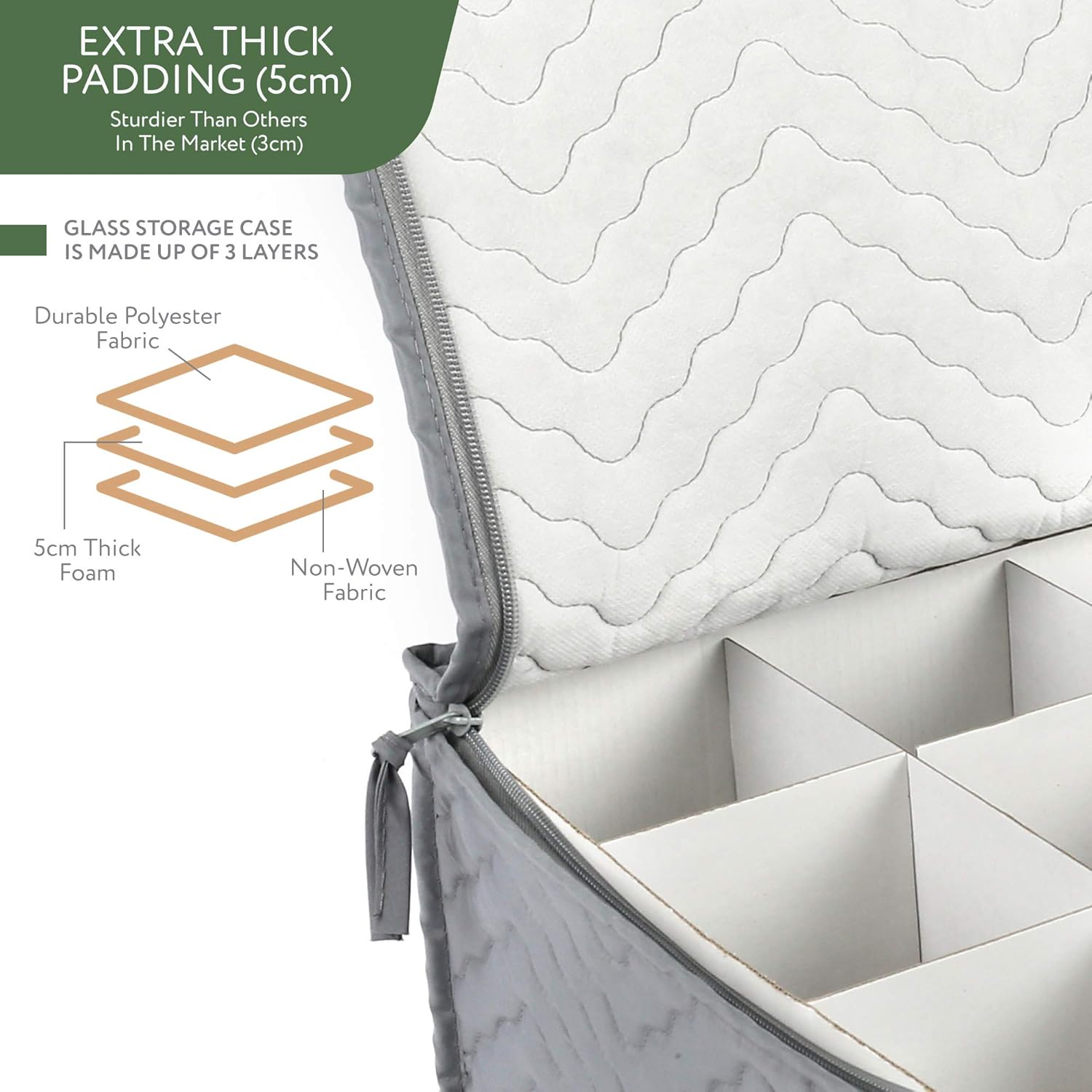 LotFancy Contenedores de almacenamiento para copas, paquete de 2, estuche de almacenamiento acolchado de lujo con divisores para 24 copas de vino,