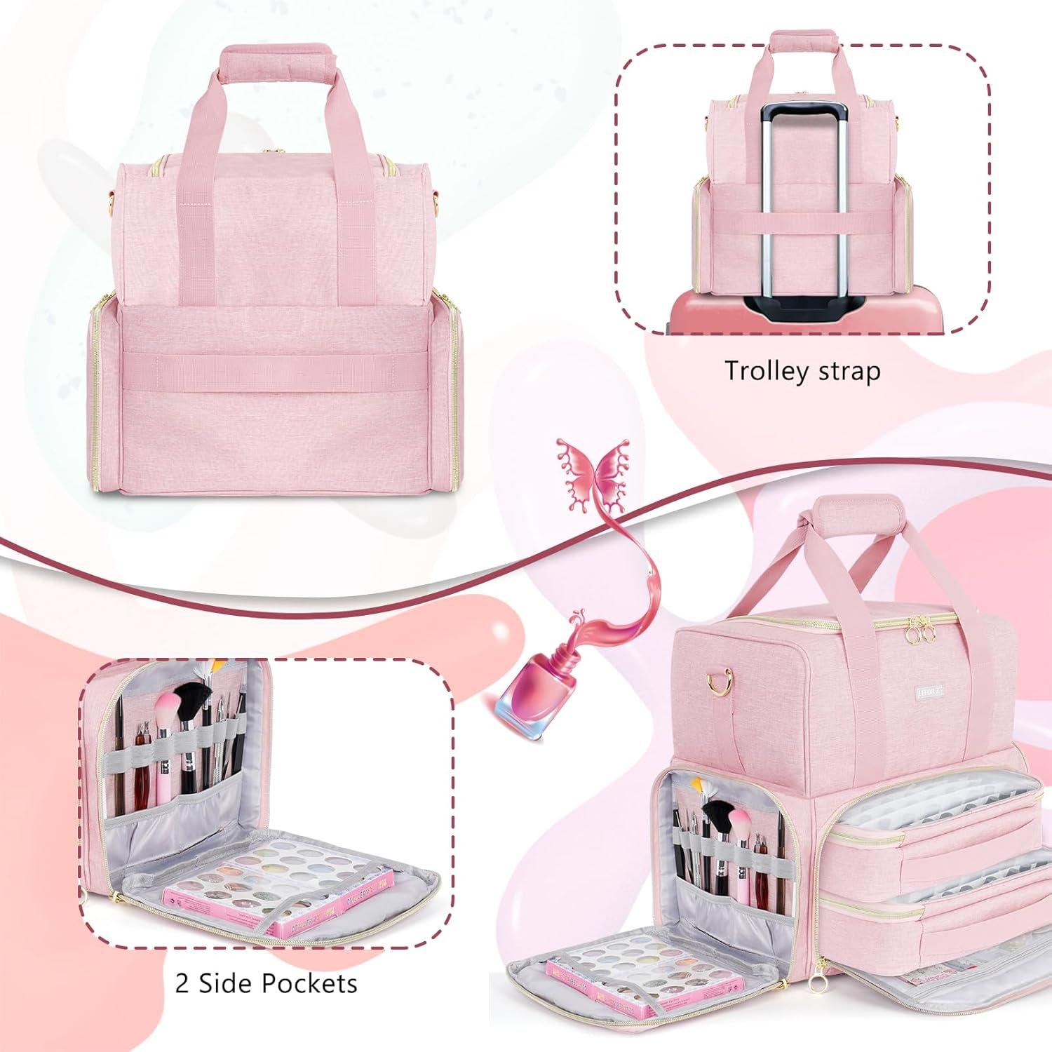 Organizador de esmalte de uñas con capacidad para 80 botellas y una lámpara de uñas, estuche de transporte de esmalte de uñas con 2 bolsas