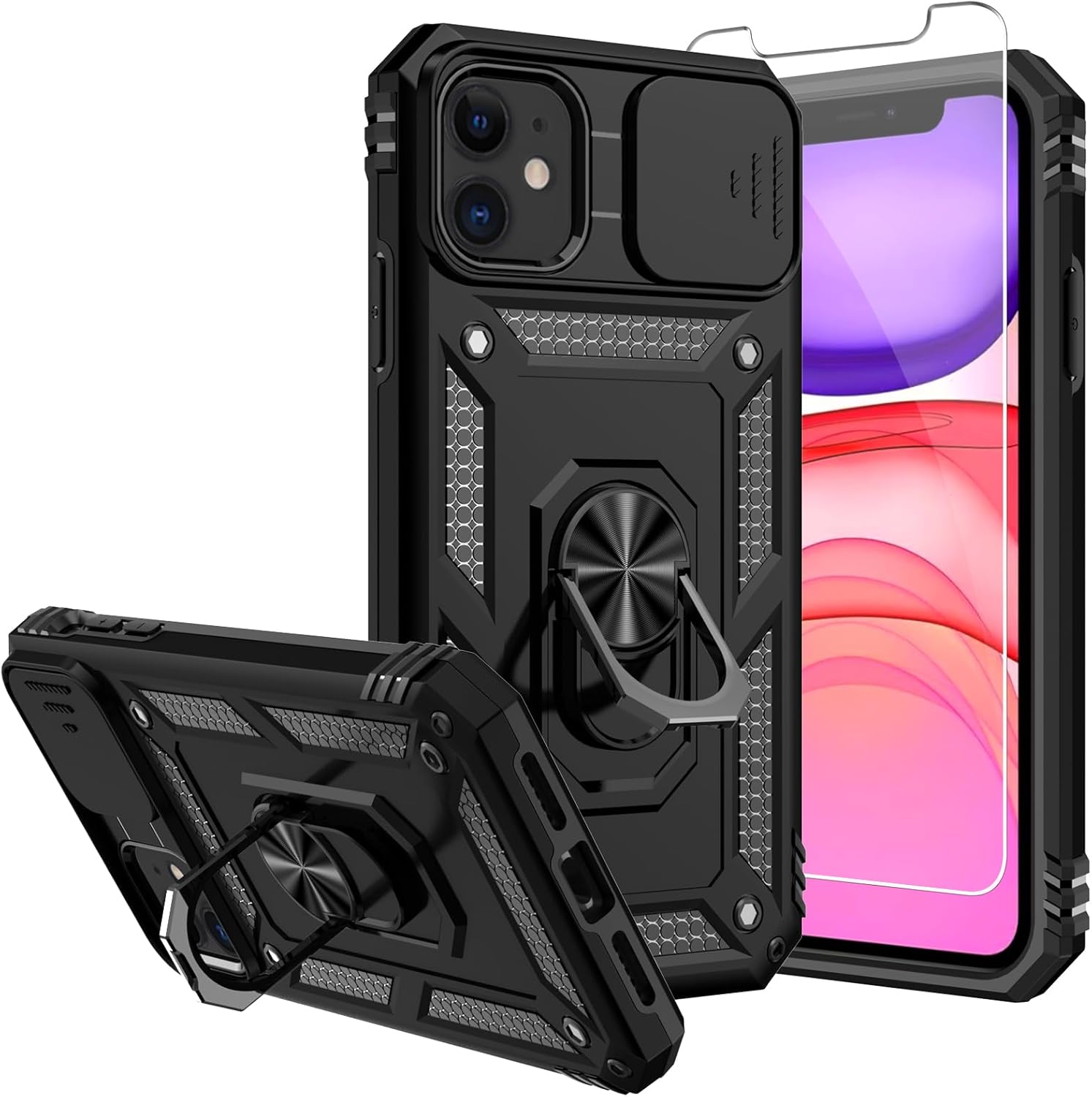 Funda para iPhone 11 de 6.1 pulgadas, con protectores de pantalla y funda para cámara, grado militar de 16 pies. Funda a prueba de caídas con