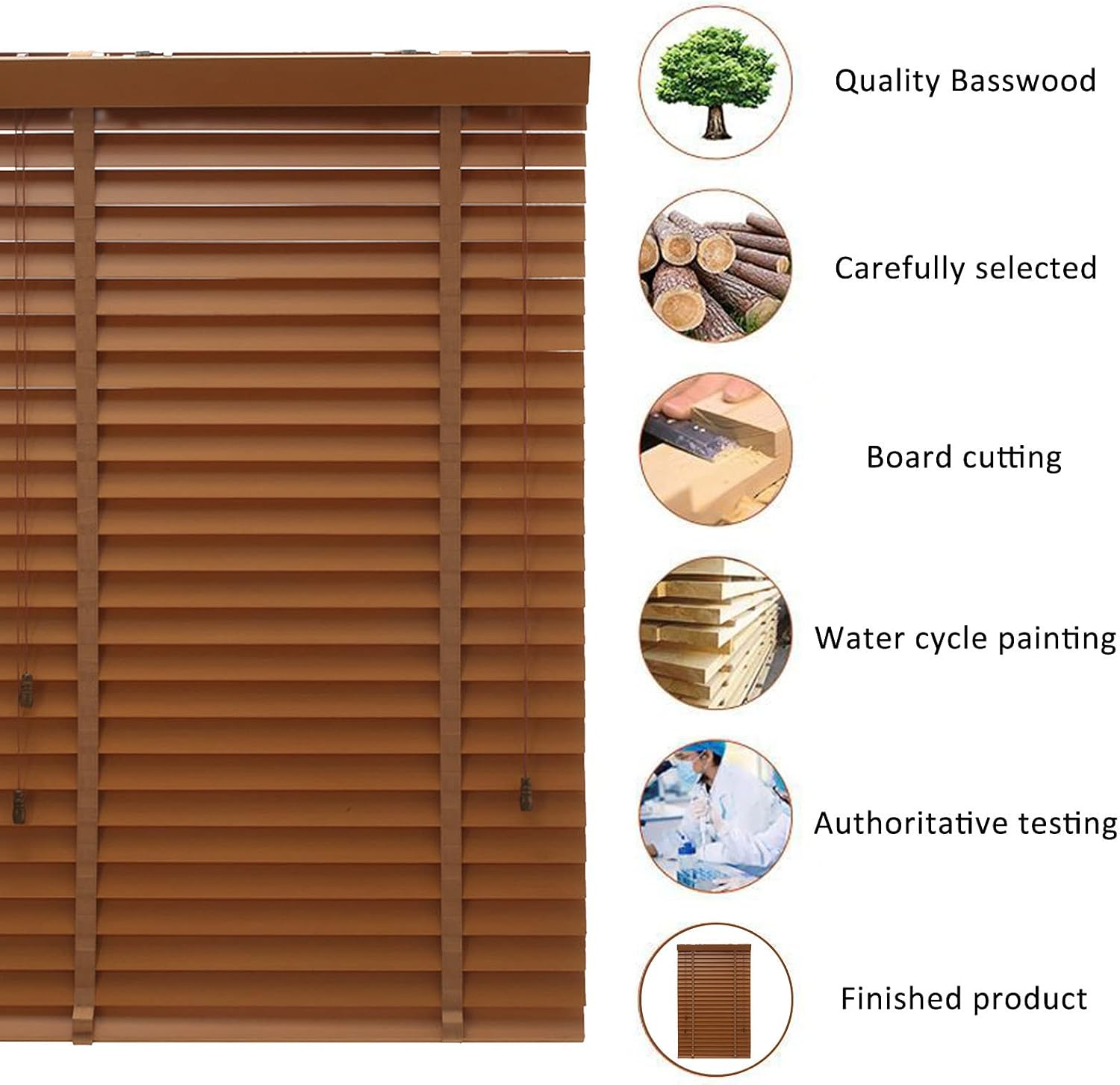 Persianas venecianas de madera, persianas horizontales con cintas, persianas venecianas de madera real para ventanas, cortinas de aislamiento