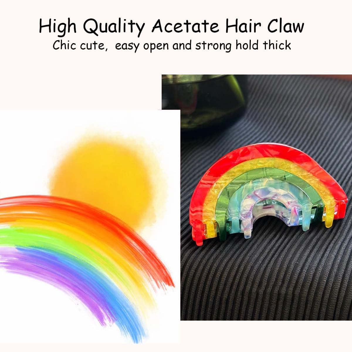 2 pinzas de pelo arcoíris para cabello fino y grueso, pinzas antideslizantes para mandíbula, pinzas de acetato de moda y accesorios para mujeres y