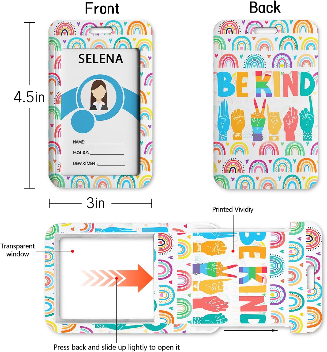 Soporte para insignia de arco iris, carrete retráctil, soporte para tarjetas de identificación Be Kind, clip retráctil resistente, tarjeta de