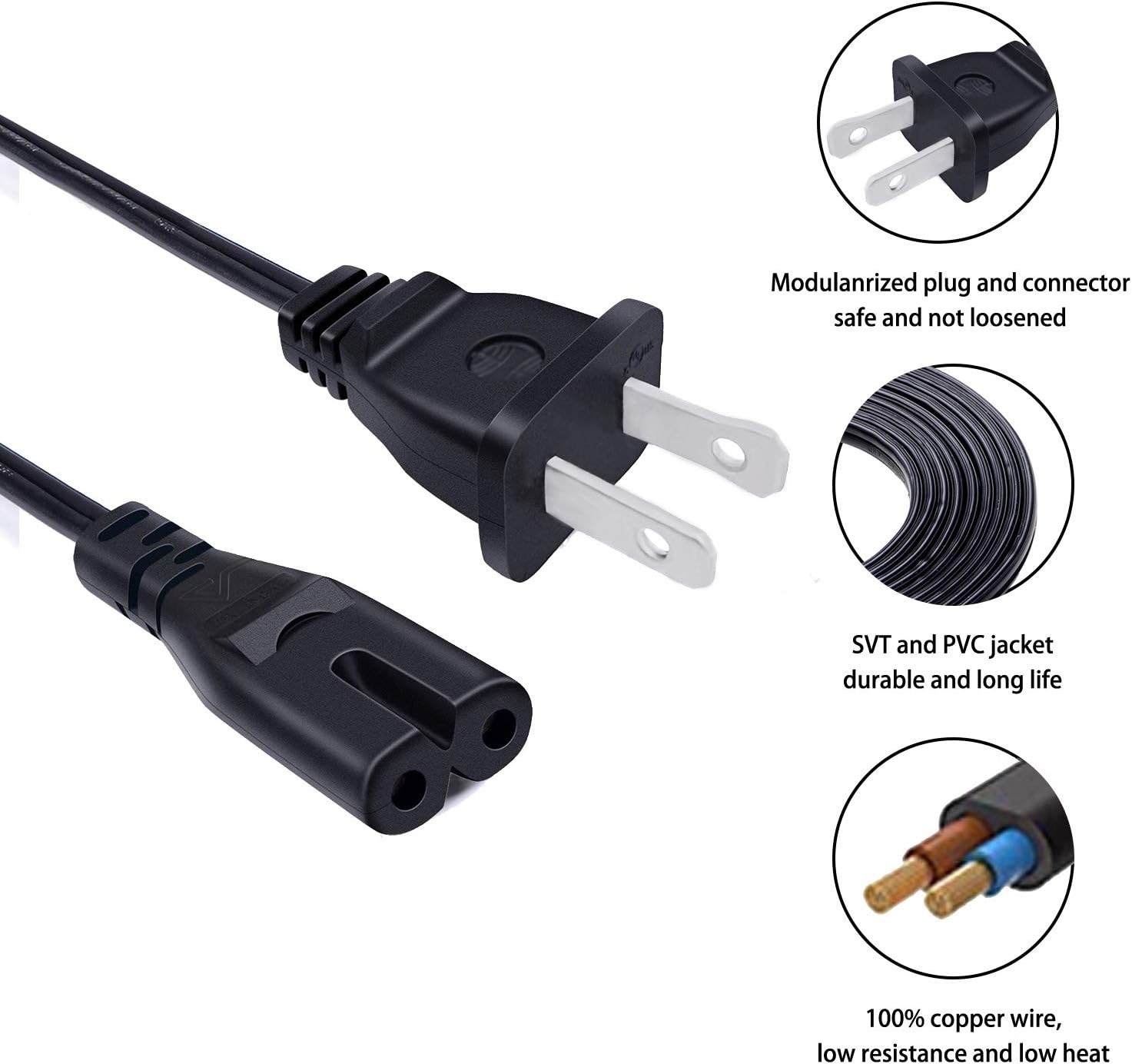 Cable de alimentación de repuesto de 8 pies con certificación UL para Samsung UN40 UN43 UN48 UN49 UN50 UN55 UN60 UN65 UN70 UN75 UN78 Series