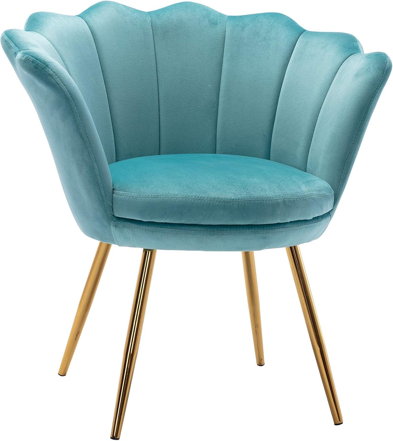 Wahson Silla tapizada de terciopelo para sala de estar, silla de tocador de barril con respaldo de conchas y patas doradas, silla de comedor retro