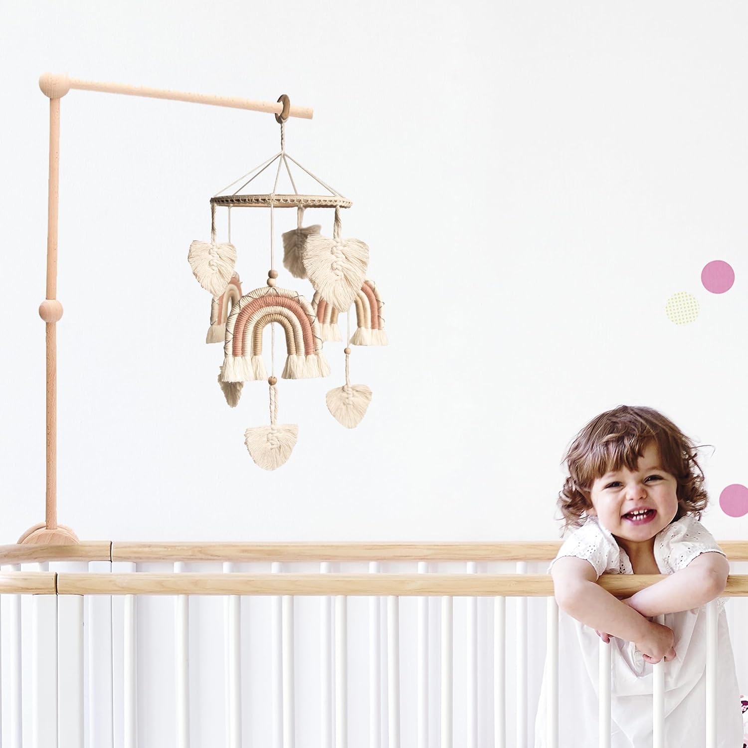 Móvil de cuna para niñas, móvil de bebé arcoíris, móvil hecho a mano para cuna, móvil de macramé para cuna, móvil de cuna bohemio, móvil de cuna