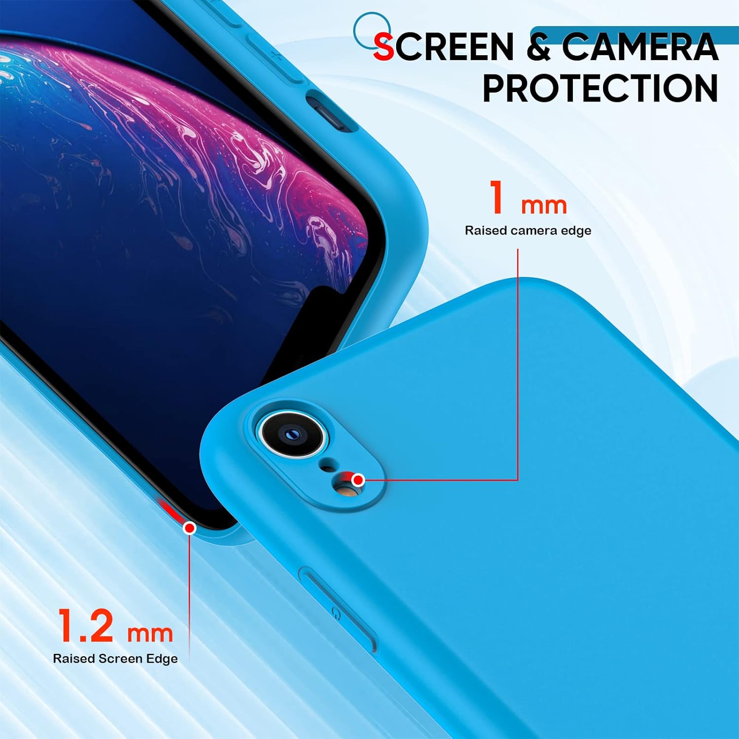 LeYi Funda para iPhone-XR con 2 protectores de pantalla de vidrio templado, silicona líquida de cuerpo completo a prueba de golpes con forro de