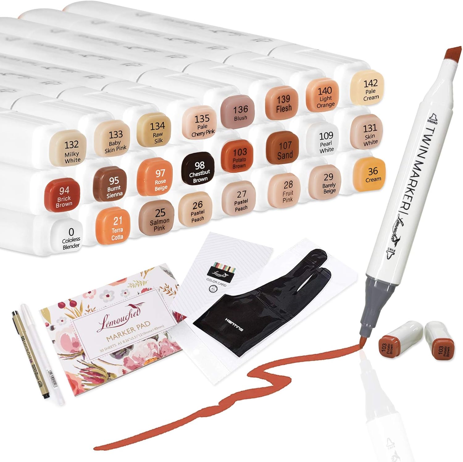 L’ÉMOUCHET Rotuladores gemelos de 24 colores con doble punta de animación artística con estuche de transporte para bocetos, colorear, pintura,
