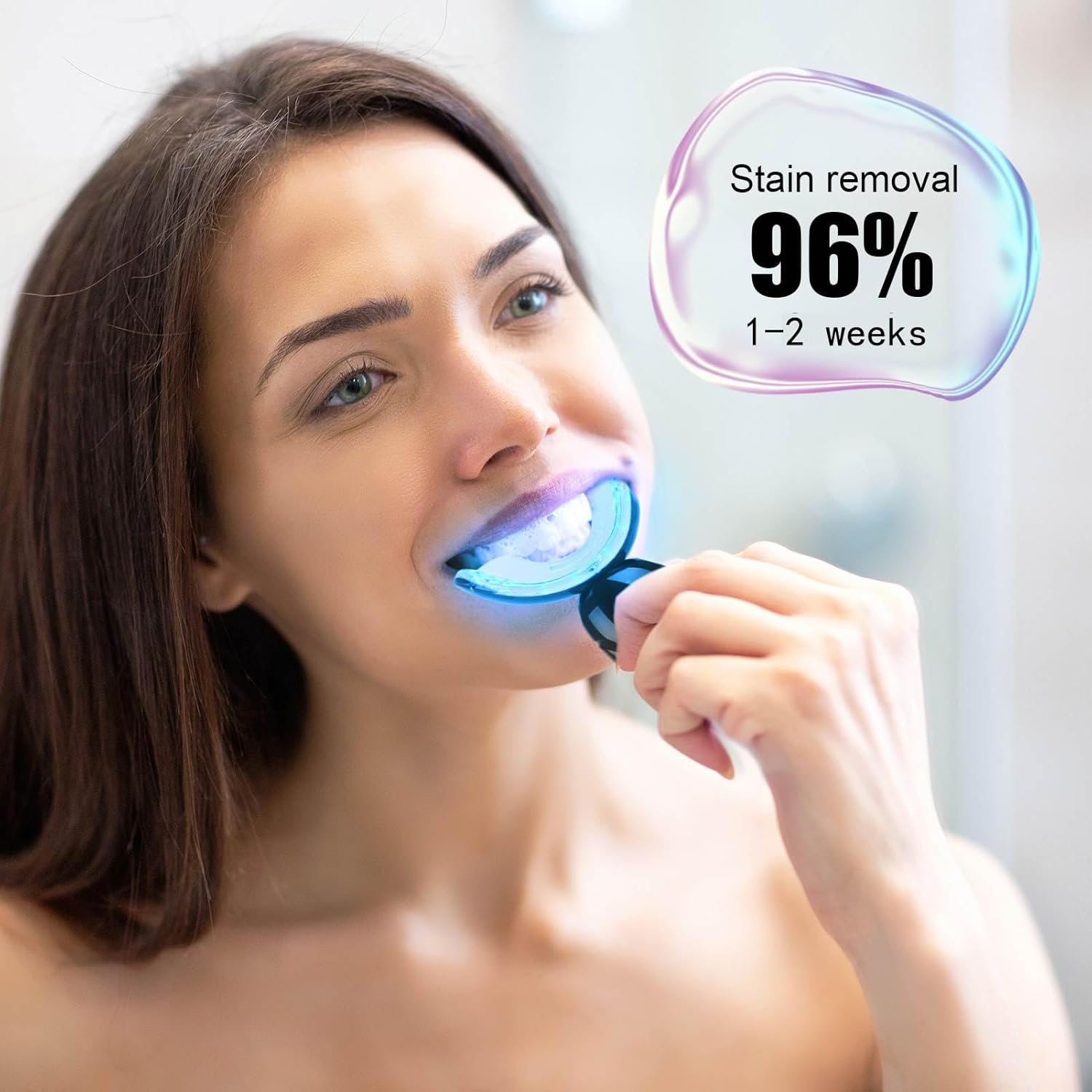 Kit de blanqueamiento dental con bandeja de blanqueamiento de dientes, luz LED inalámbrica, 16 minutos para blanquear los dientes, gel blanqueador