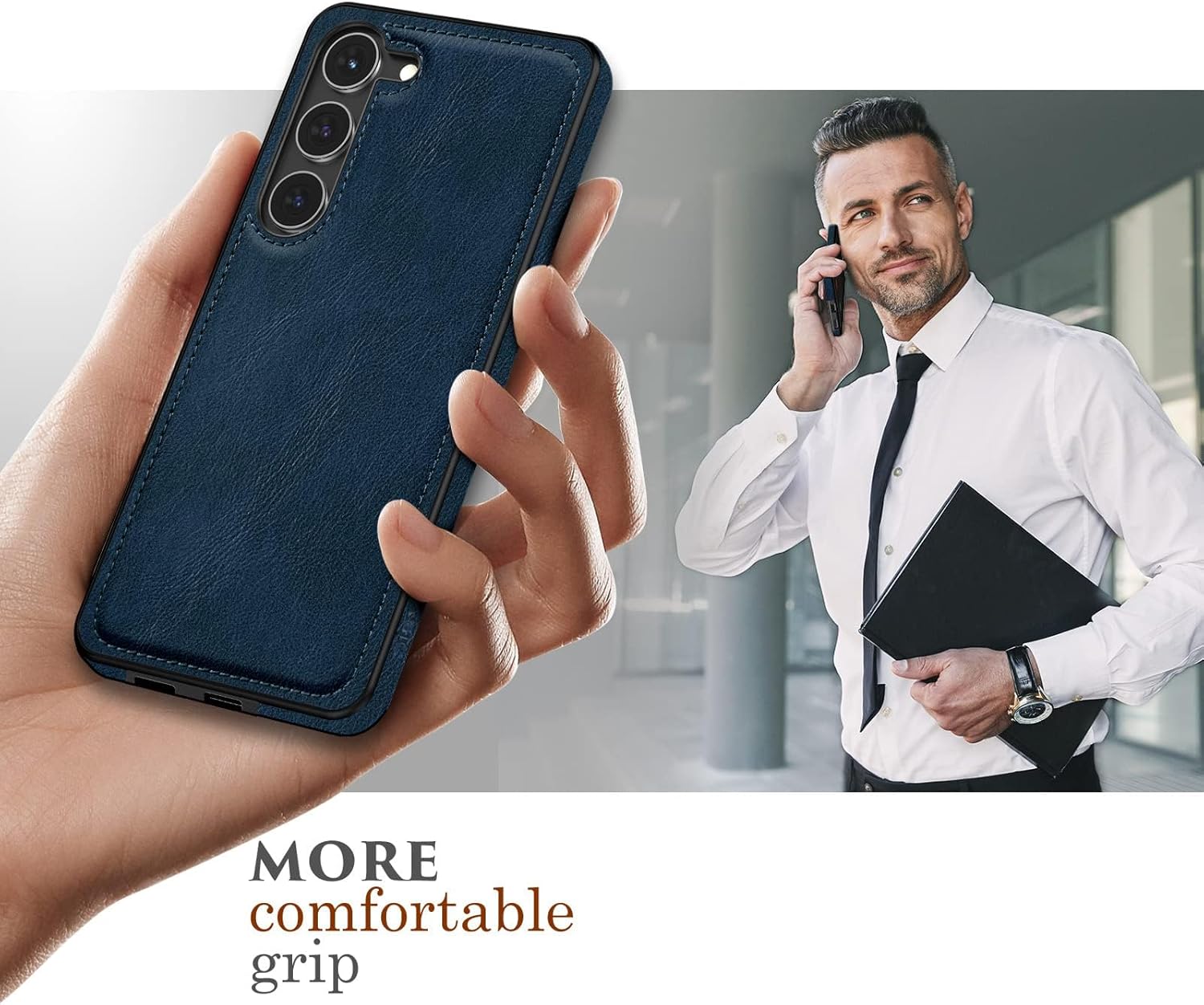 LOHASIC Funda para teléfono Samsung Galaxy S23 Plus, elegante funda de piel sintética con puntada retro vintage S23+ para hombres y mujeres, agarre