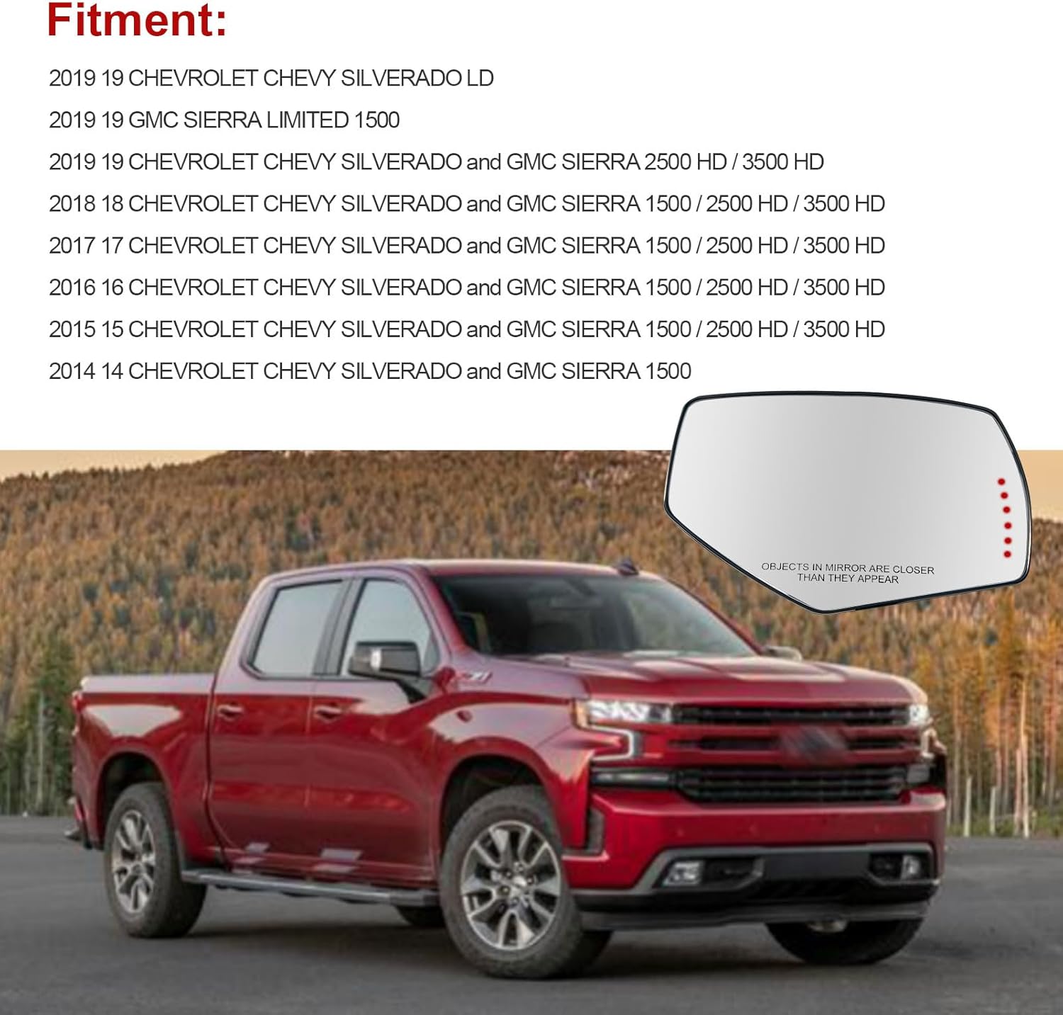 Espejo lateral derecho de repuesto para Chevy Silverado 1500 2500HD 3500HD 2014-2017, GMC Sierra 1500 2500 3500 2015-2017 – Con soporte trasero y