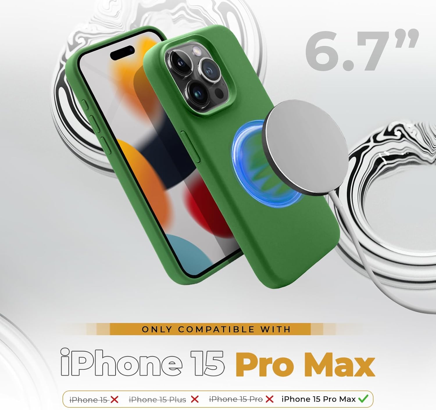 MOTIVE Funda de silicona para iPhone 15 Pro Max, funda delgada de silicona líquida para iPhone 15 Pro Max, (compatible con MagSafe), a prueba de