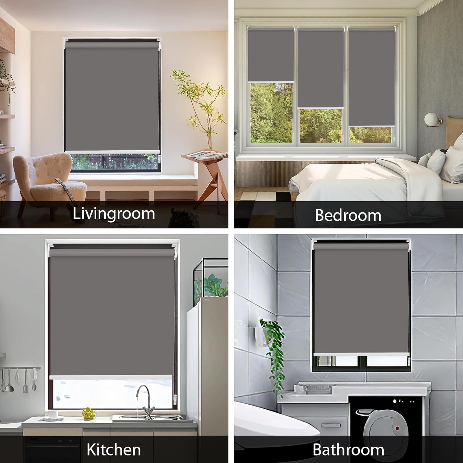 Persianas enrollables 100% opacas para ventana, color carbón de 20 x 72 pulgadas, con aislamiento térmico, protección UV, privacidad, tela