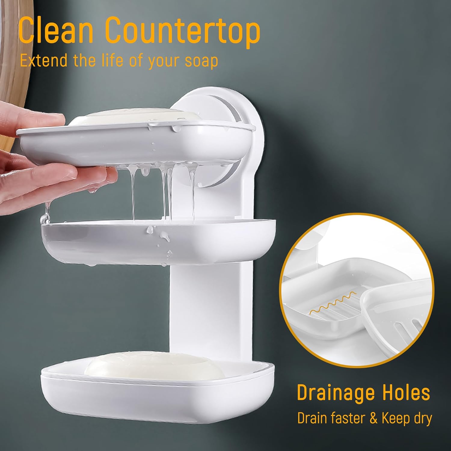 PEISAINOX Jabonera adhesiva para pared de ducha, jabonera adhesiva sin perforaciones para ducha, baño, bañera, cocina, montaje en pared, doble