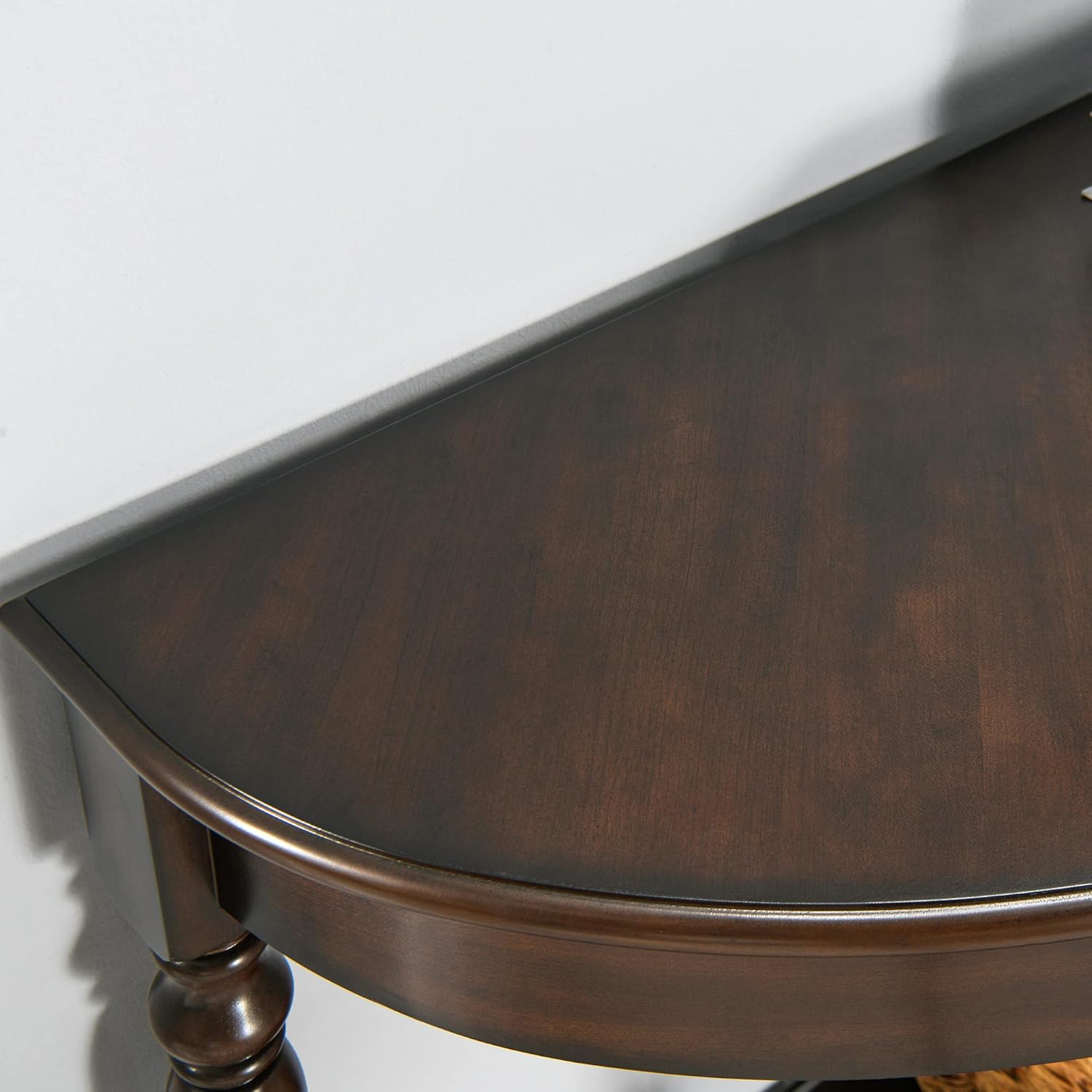 MODERION Mesa consola de madera maciza con cajón, mesa de entrada semicírculo con estante de almacenamiento, media luna tradicional elegante mesa de