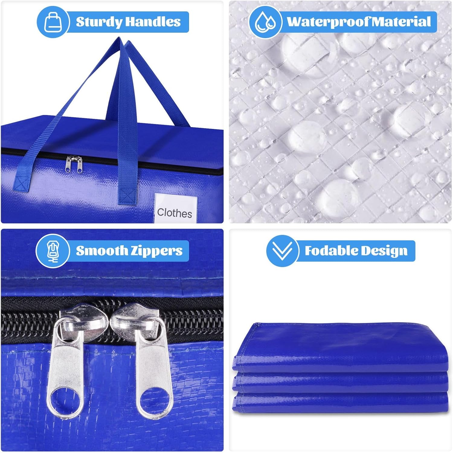 Paquete de 4 bolsas de mudanza resistentes de 125 litros, cajas de mudanza con asas reforzadas y cremalleras de alta calidad, bolsas de