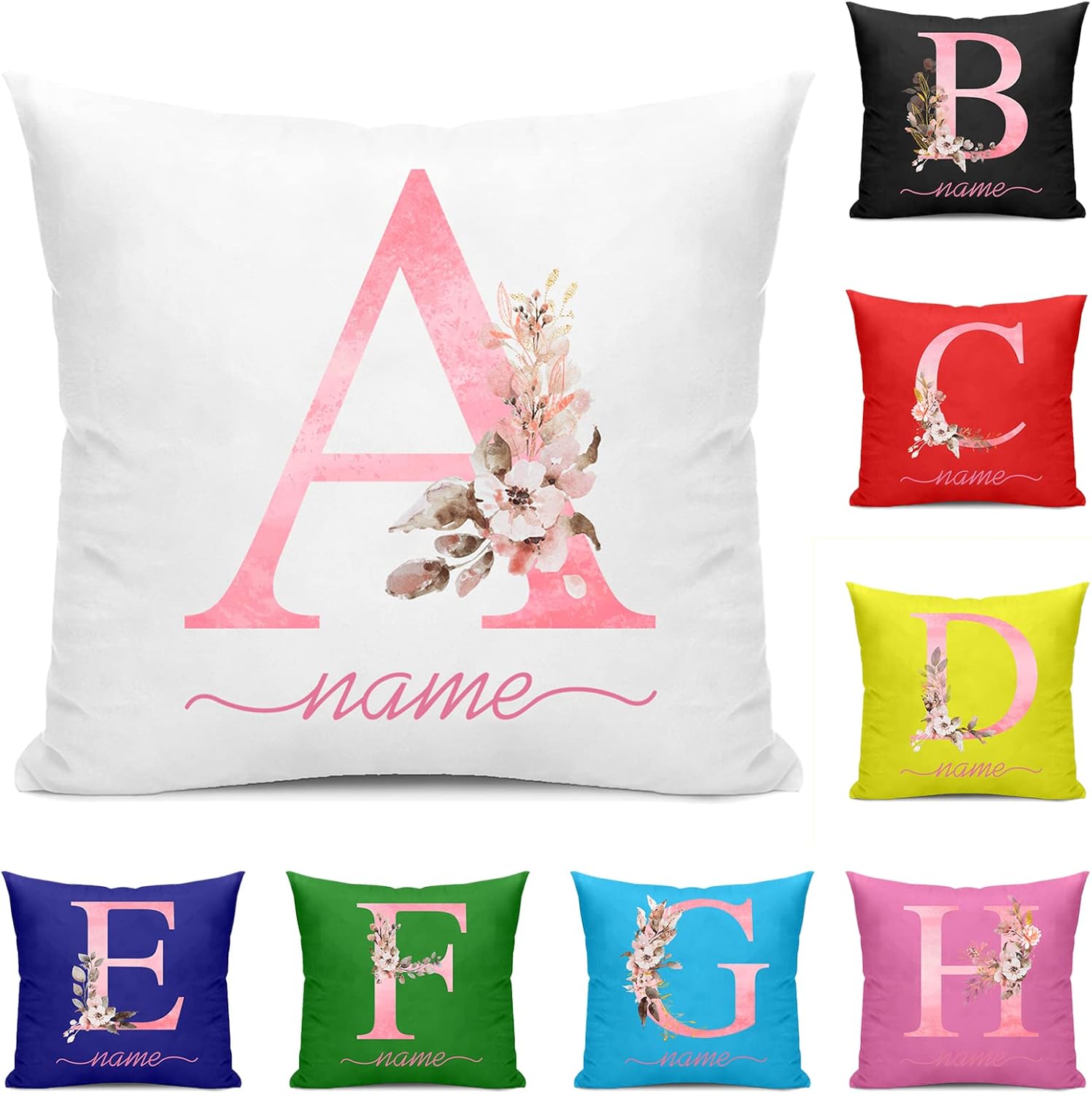 Fundas de almohada personalizadas con nombre, fundas de almohada personalizadas, fundas de almohada personalizadas con letras y flores, regalos