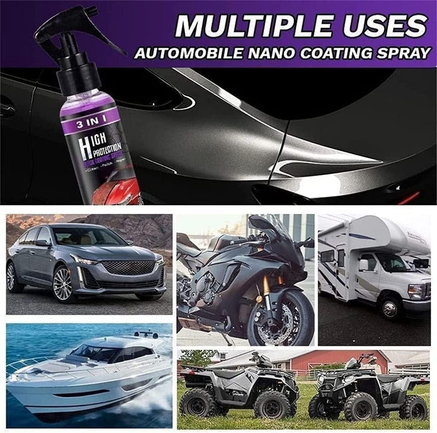 2 aerosoles de limpieza 3 en 1 de alta protección para revestimiento de automóvil, de alta protección, espray de esmalte de cera de automóvil,