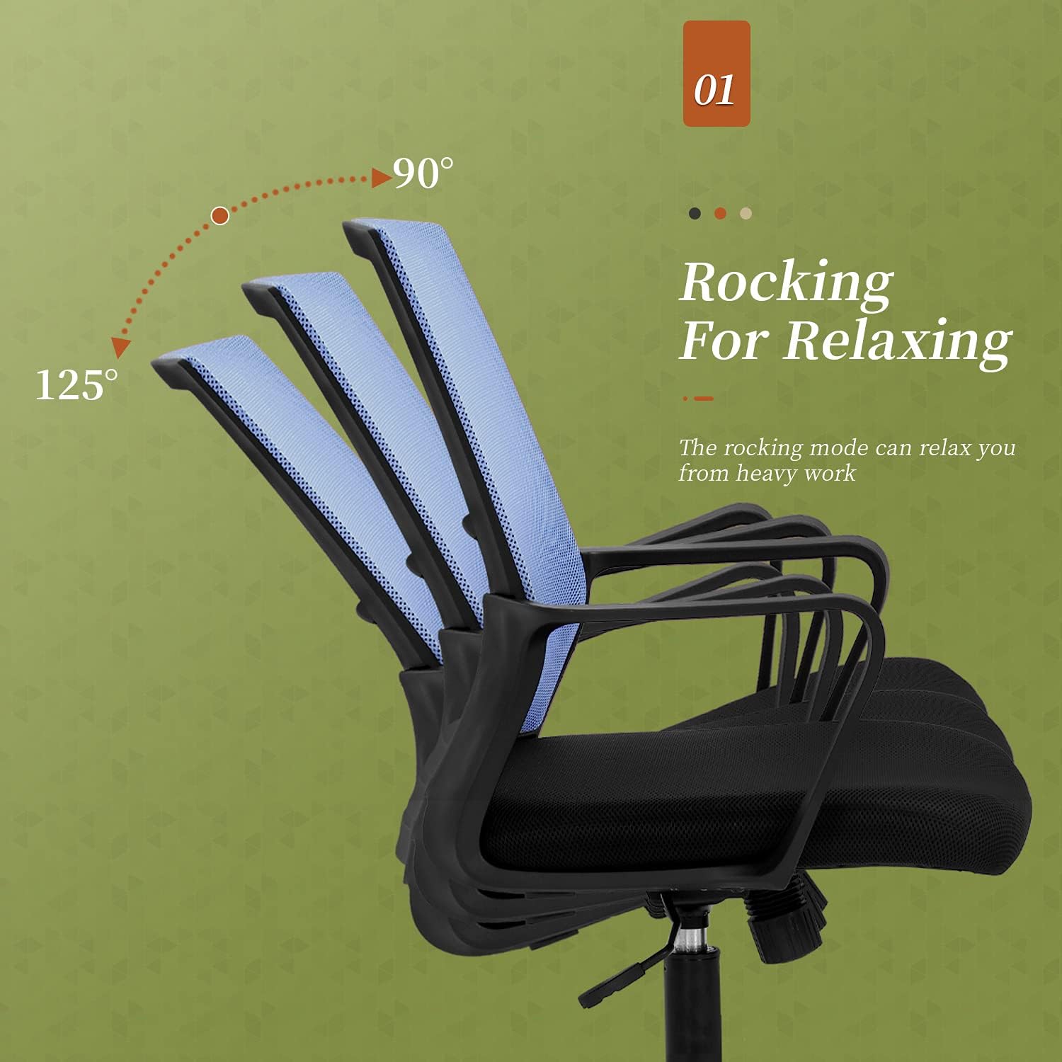 Silla de oficina, silla ergonómica de escritorio de malla con respaldo medio, silla de malla giratoria de altura ajustable, silla de computadora con