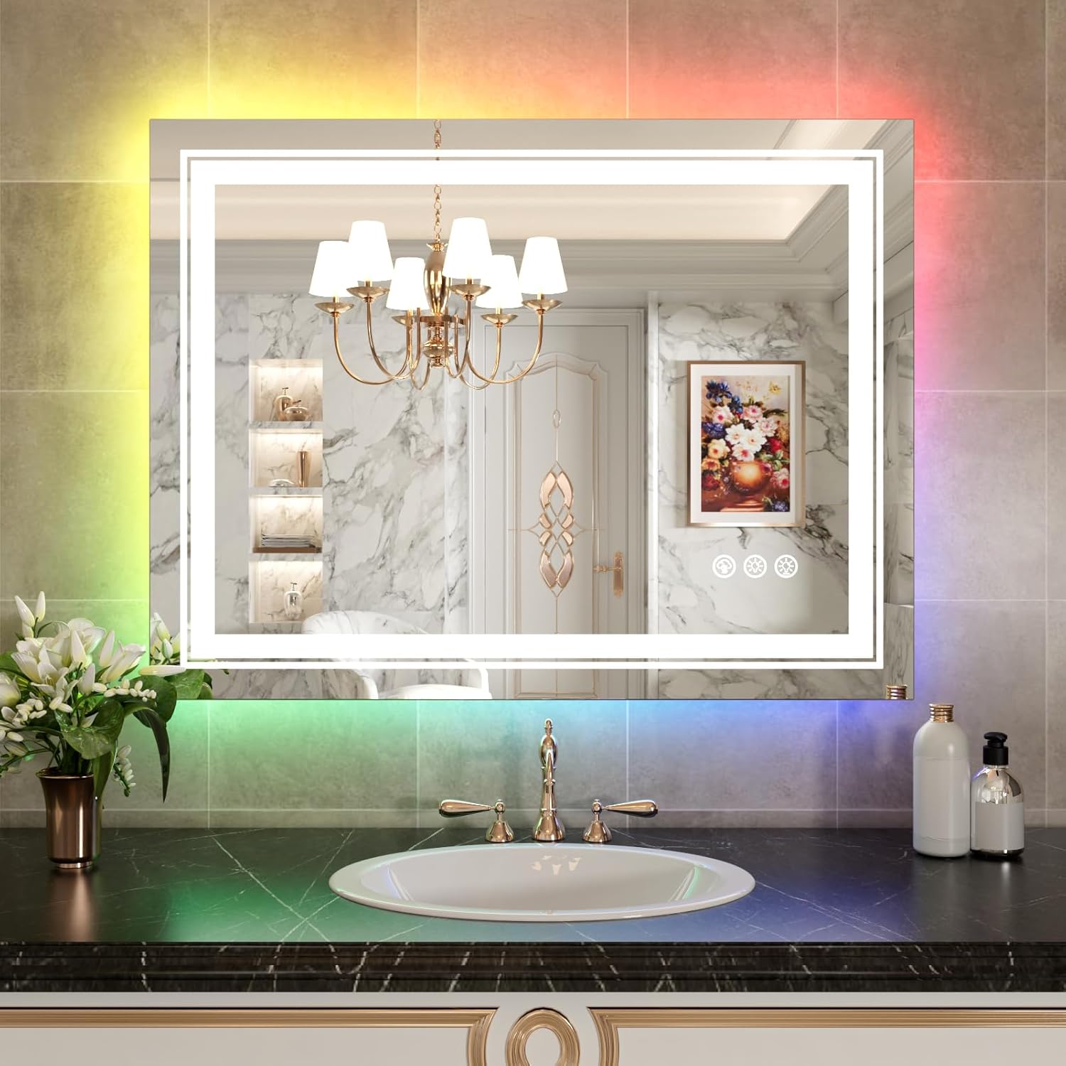 WTTY Espejo de baño LED de 40 x 36 pulgadas con retroiluminación RGB y luz frontal, espejo LED regulable continuo para baño, espejo de tocador de
