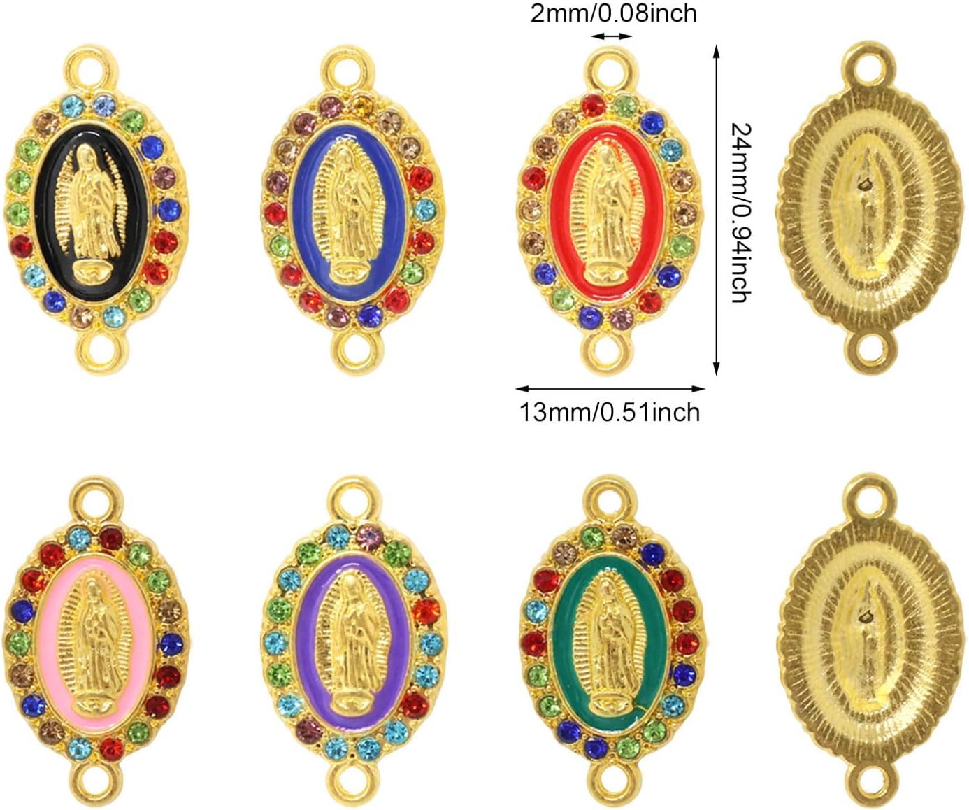 Honbay 24 dijes esmaltados de la Virgen María, diamantes de imitación religiosos para aretes, pulseras, collares, joyería (6 colores), aleación