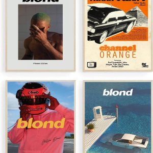 ZONTO Frank Ocean – Pósteres de portada de álbum de rapero firmado con música limitada, juego de 4 pósteres estéticos para sala de estar, ZONTO Frank Ocean – Pósteres de portada de álbum de rapero firmado con música limitada, juego de 4 pósteres estéticos para sala de estar,