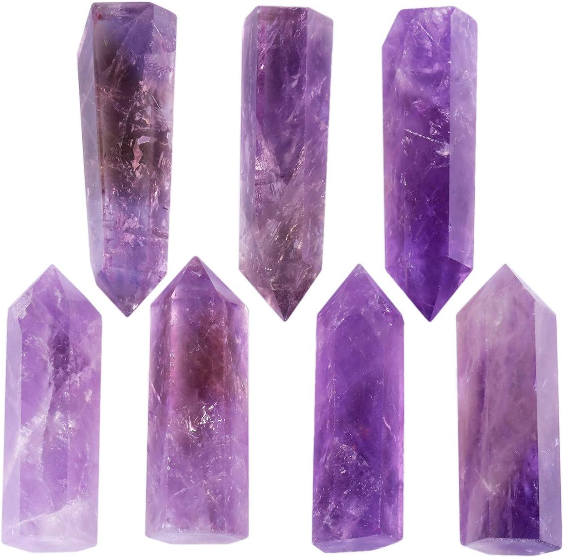 mookaitedecor 4 varitas de cristal curativo de un solo punto de 2 pulgadas, amatista, cuarzo roca, cuarzo rosa, fluorita arco iris, 6 piedras de