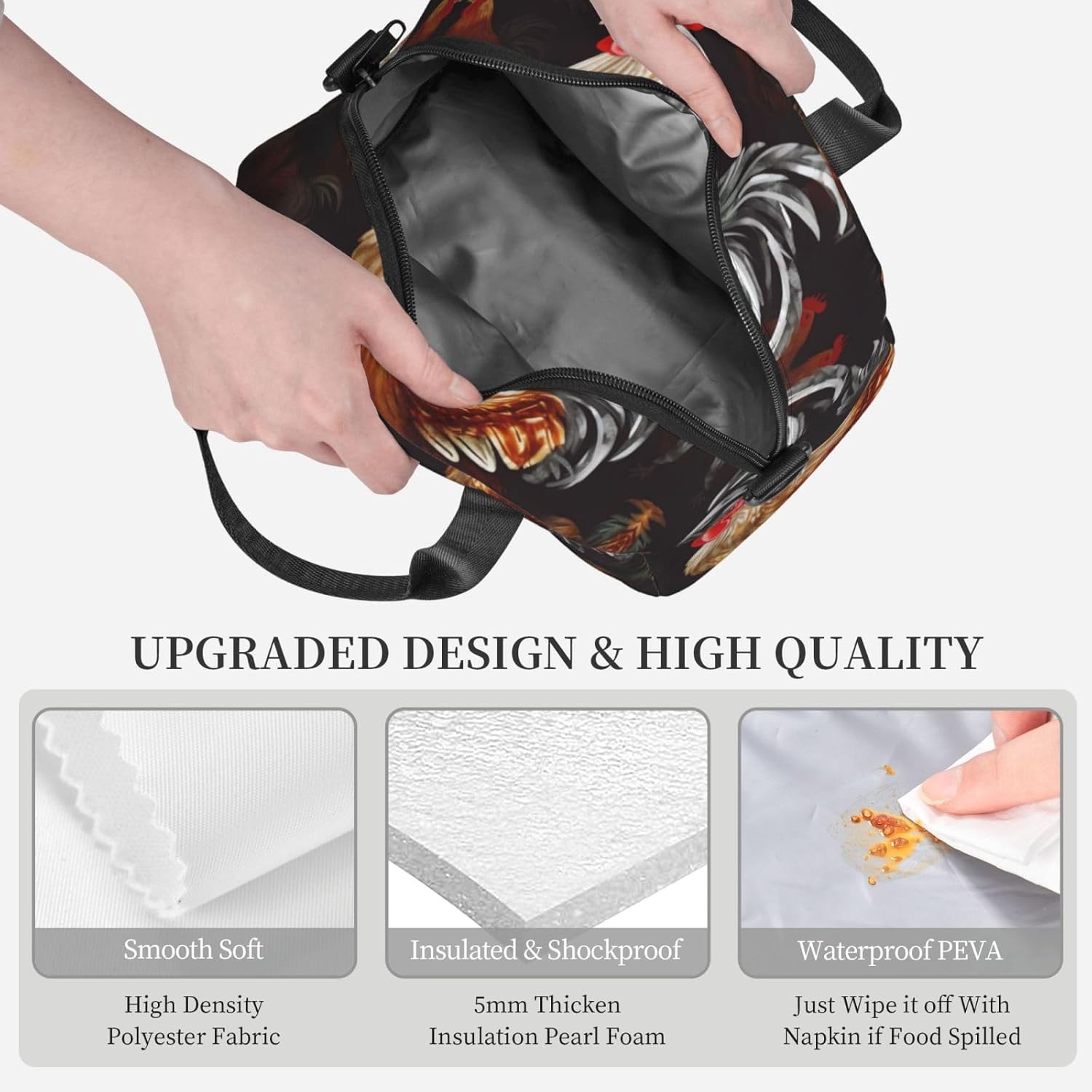 Shine Rooster – Lonchera térmica para mujeres y hombres, reutilizable, a prueba de fugas, bolsa de almuerzo refrigerante, portátil, para viajes,