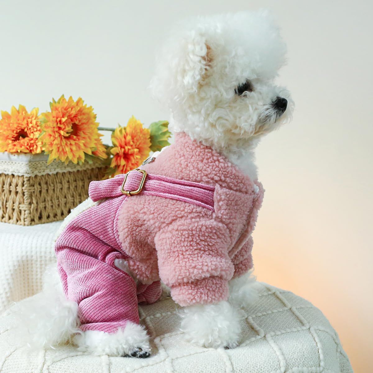 Ropa para cachorros, pijamas para perro, trajes de invierno, abrigo para perros pequeños, overol de forro polar con patrón de corazón, pantalones de