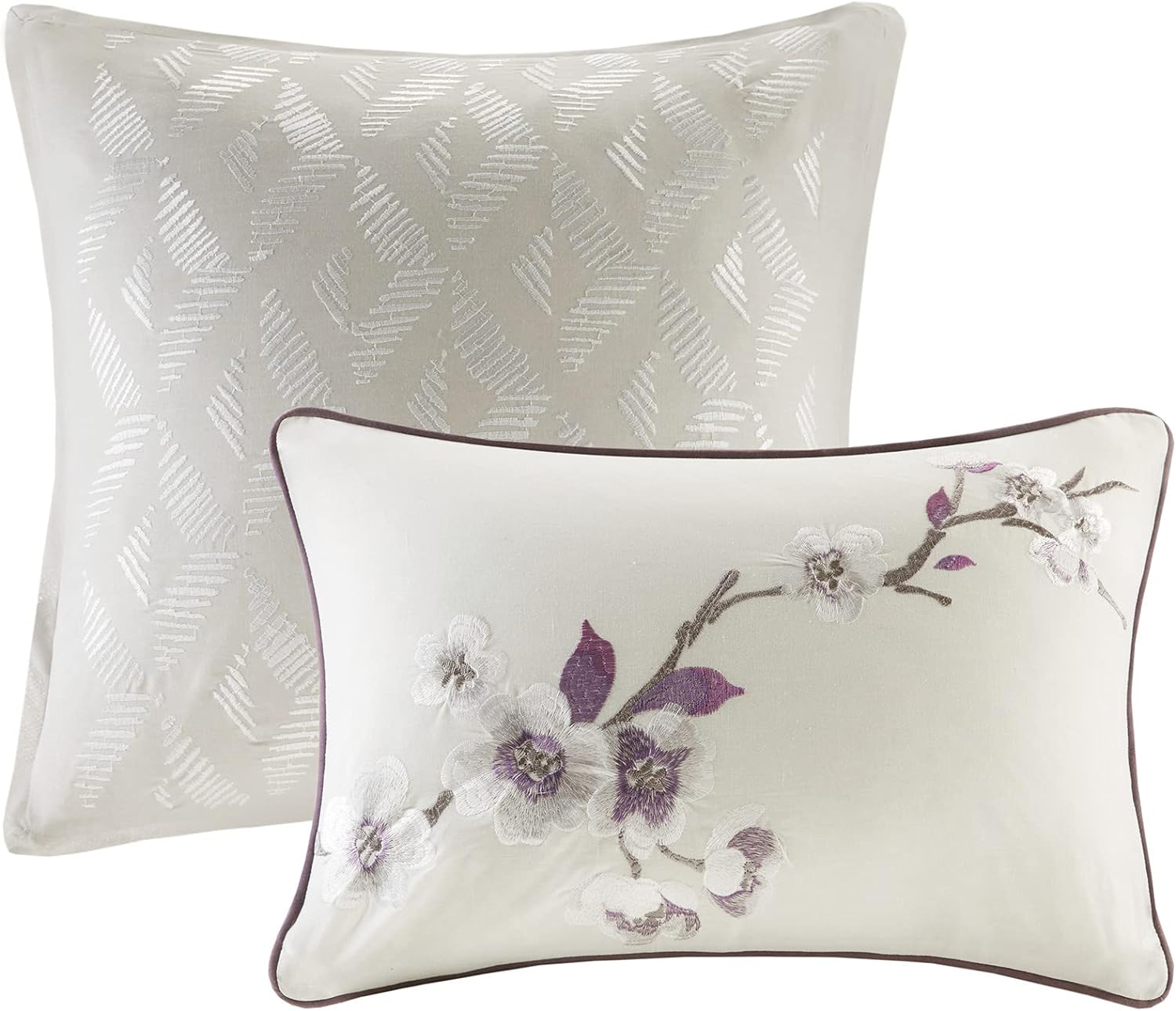 Madison Park Cozy Parrizer Nature Scenery DISEÑO Temporada, Falda de cama a juego, Almohadas decorativas, Reina, Púrpura 8 pieza