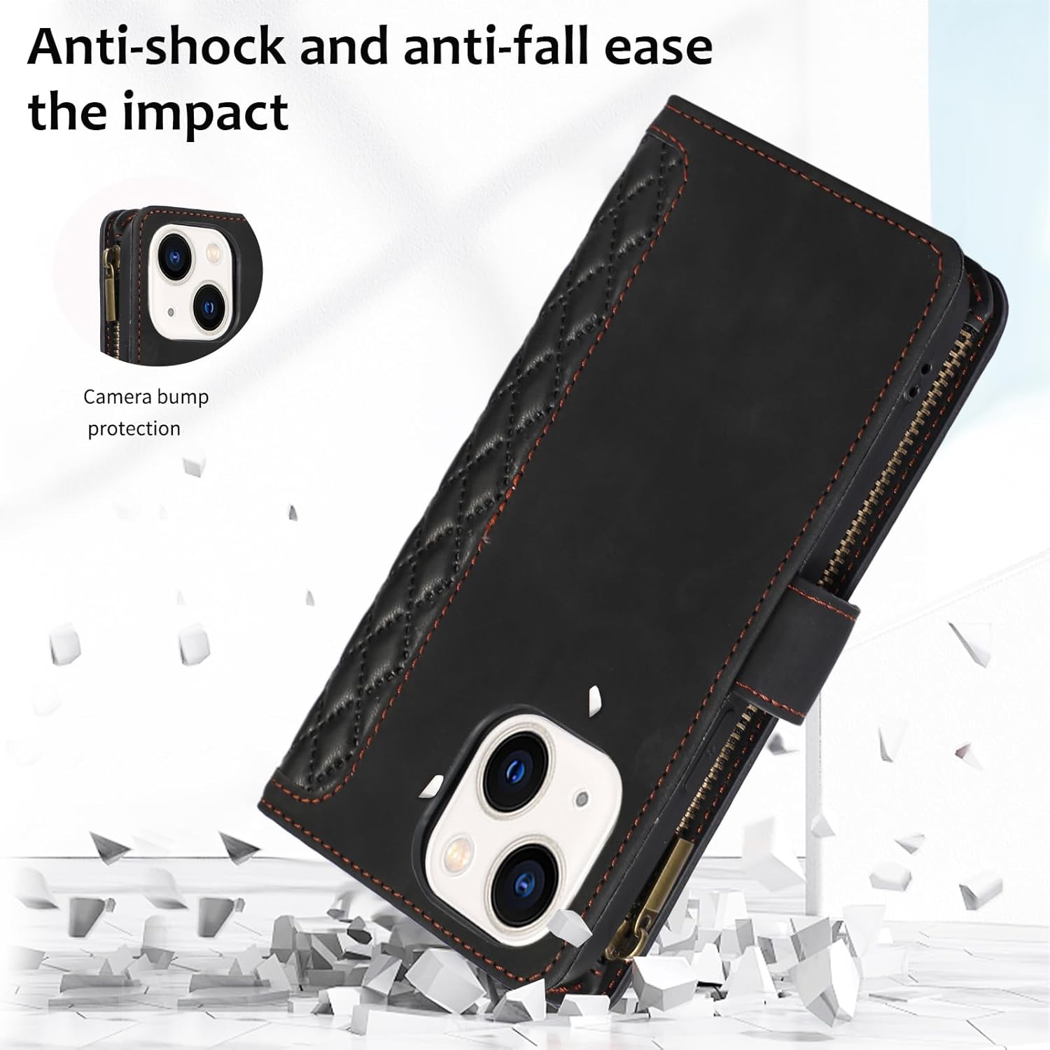 Asuwish Funda compatible con iPhone 15 Plus de 6.7 pulgadas, protector de pantalla de vidrio templado, tarjetero con cremallera, funda para teléfono