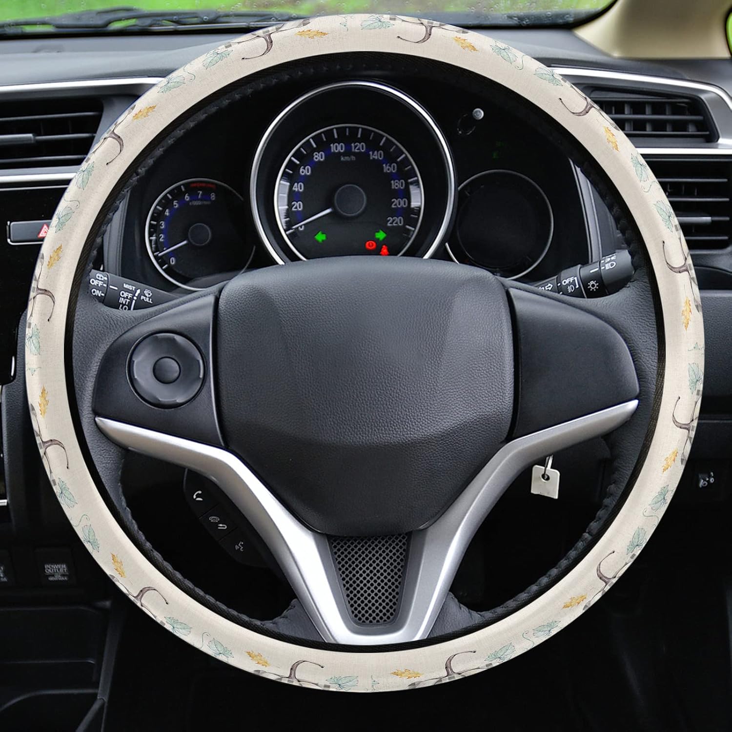 Funda para volante de automóvil, diseño de calabaza a cuadros de cosecha de Acción de Gracias, para otoño, elástica, de esponja, para autos,