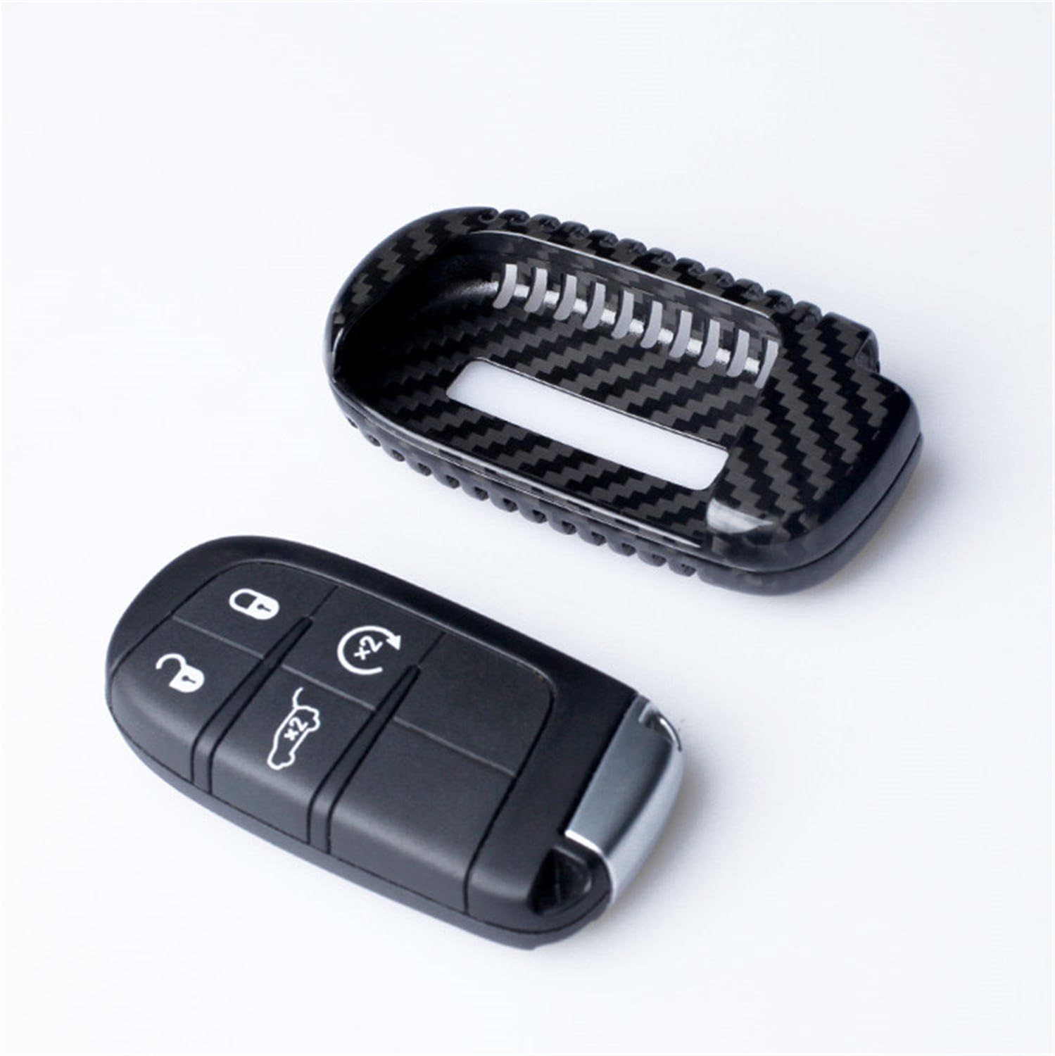 M.JVisun Funda para llavero de fibra de carbono genuina para Jeep Compass Grand Cherokee SRT Renegade Trailhawk Smart Car Remote Key Fob Case para